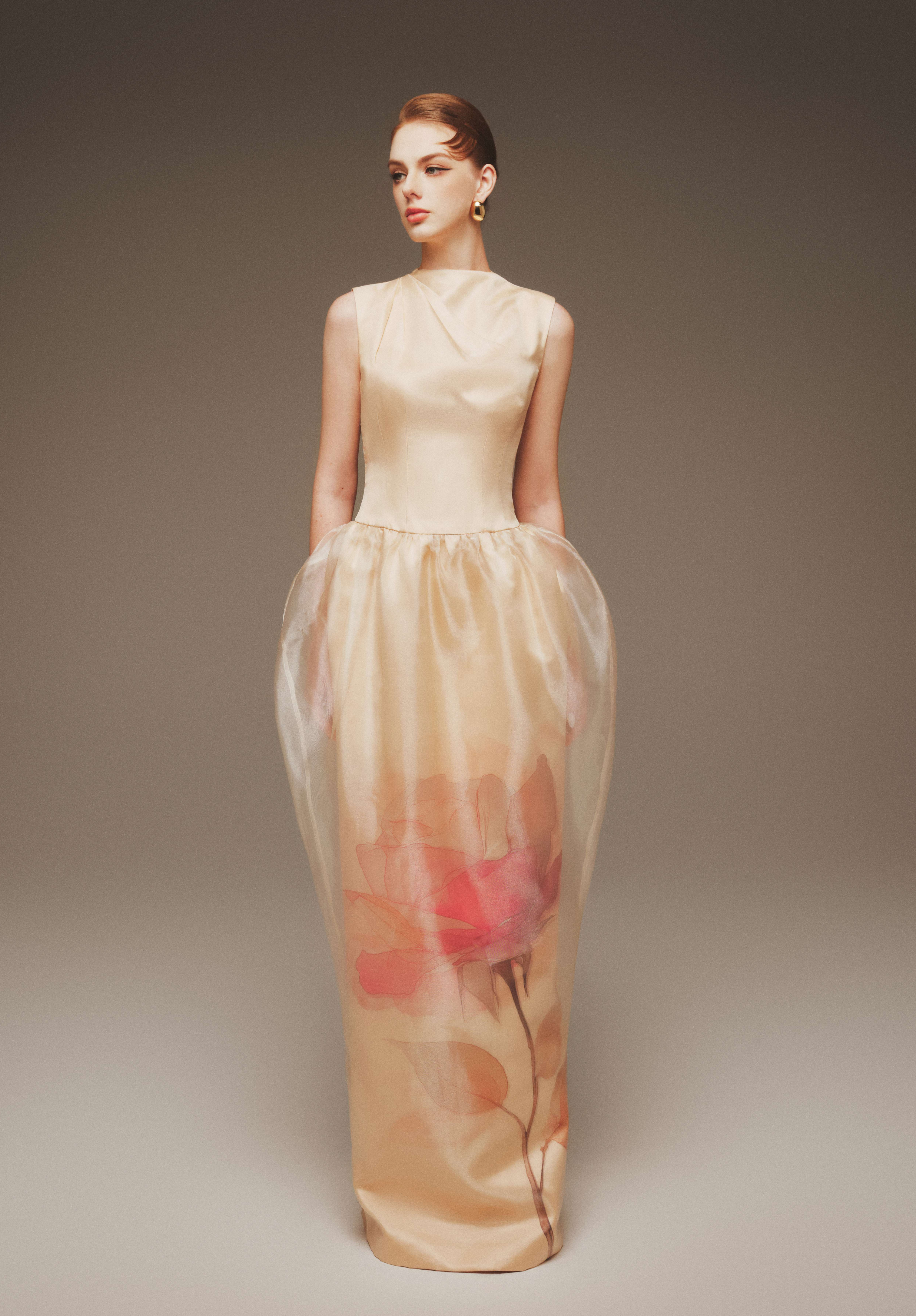 Elara Sleeveless Organza Overlay  Gown