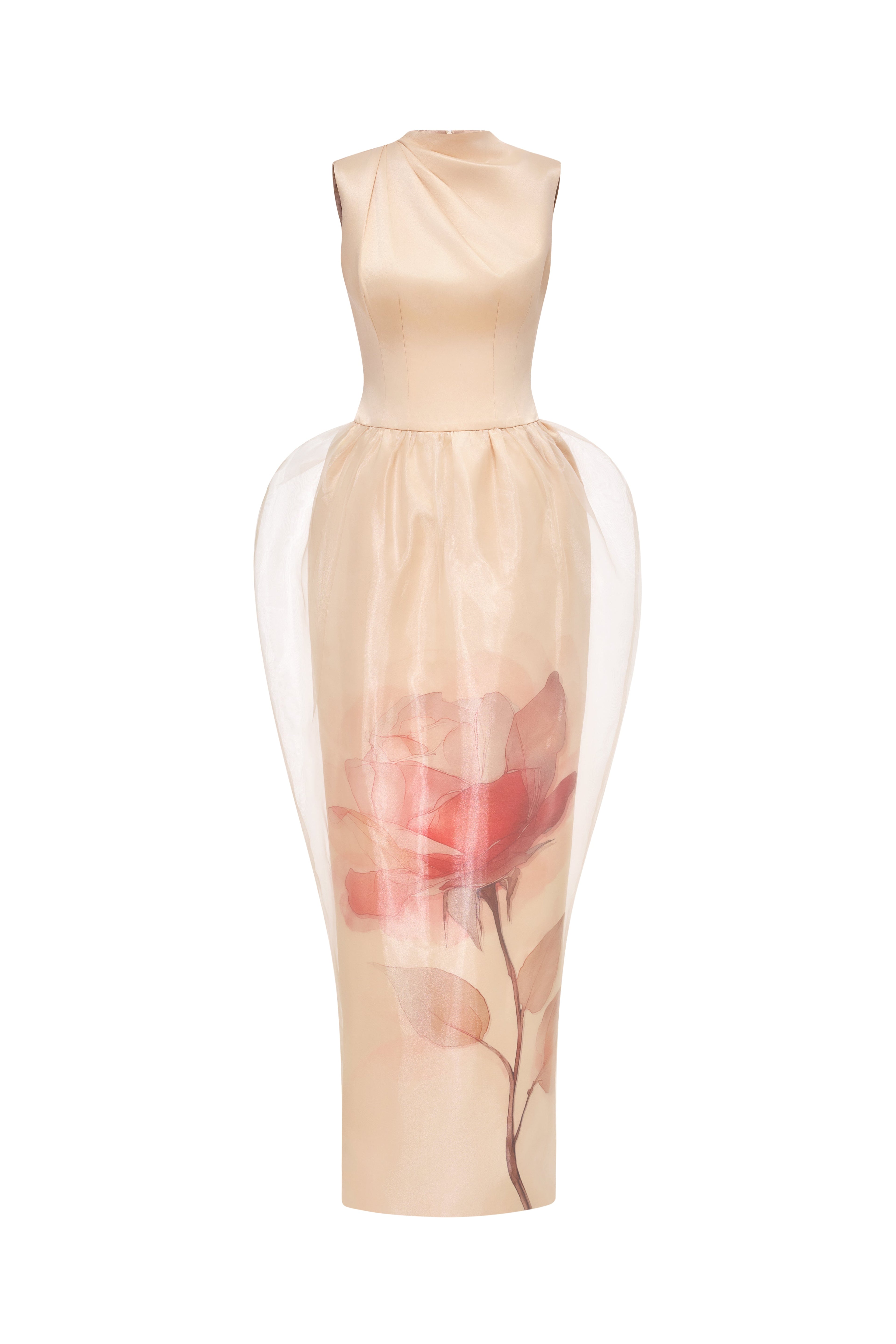 Elara Sleeveless Organza Overlay  Gown