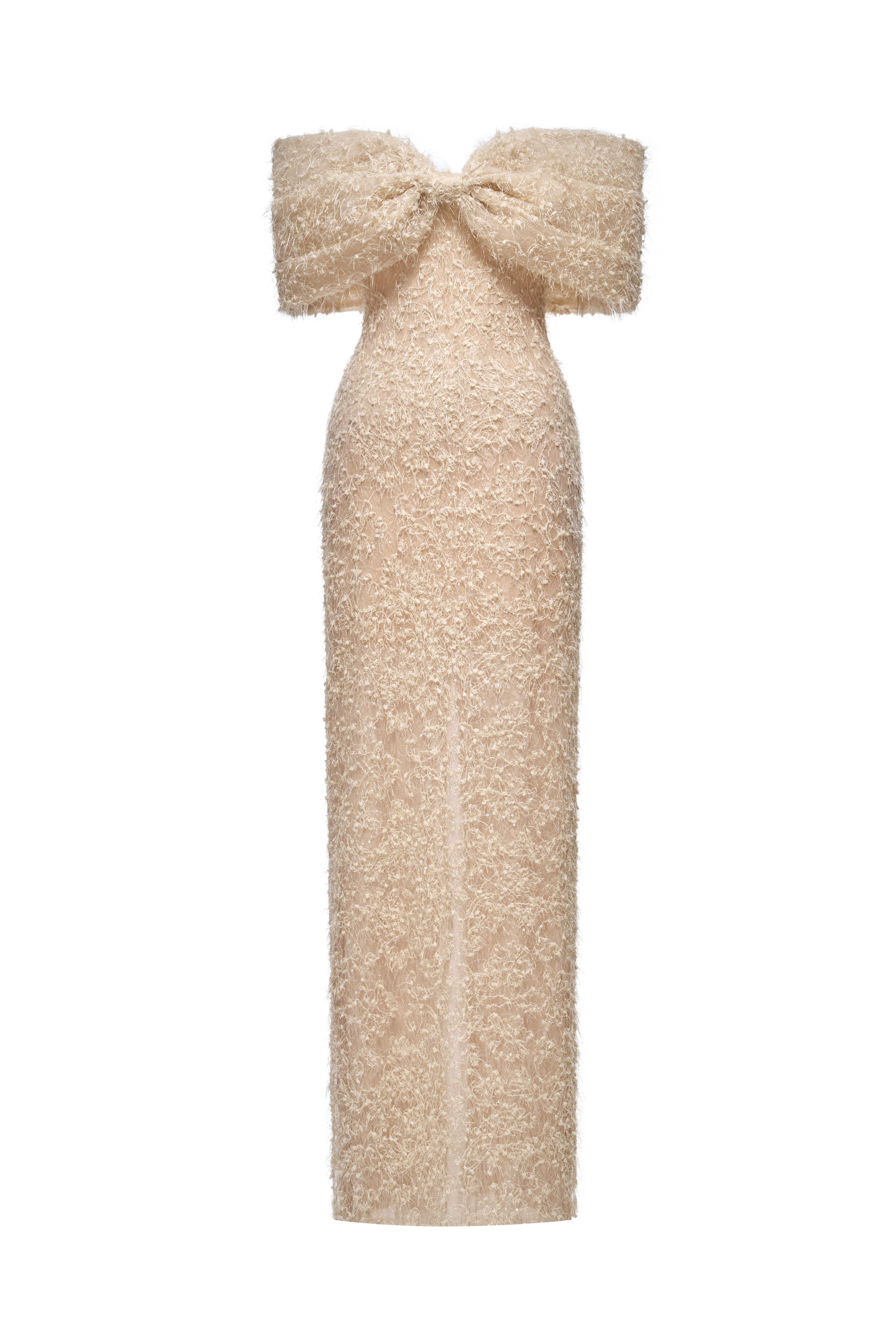 Off-Shoulder Lace Corset Maxi Gown