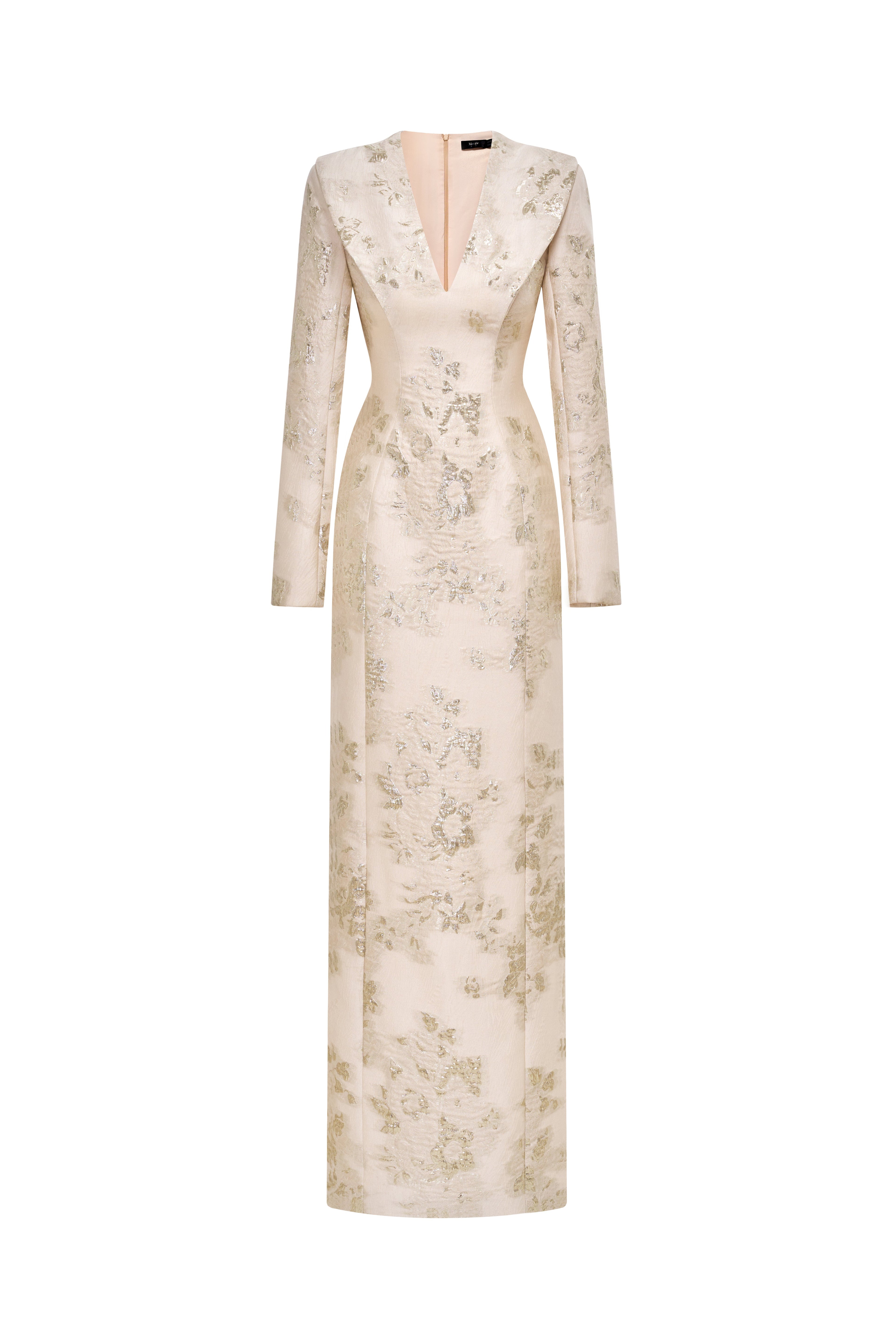 Structured V-Neck Taffeta Silk Gown