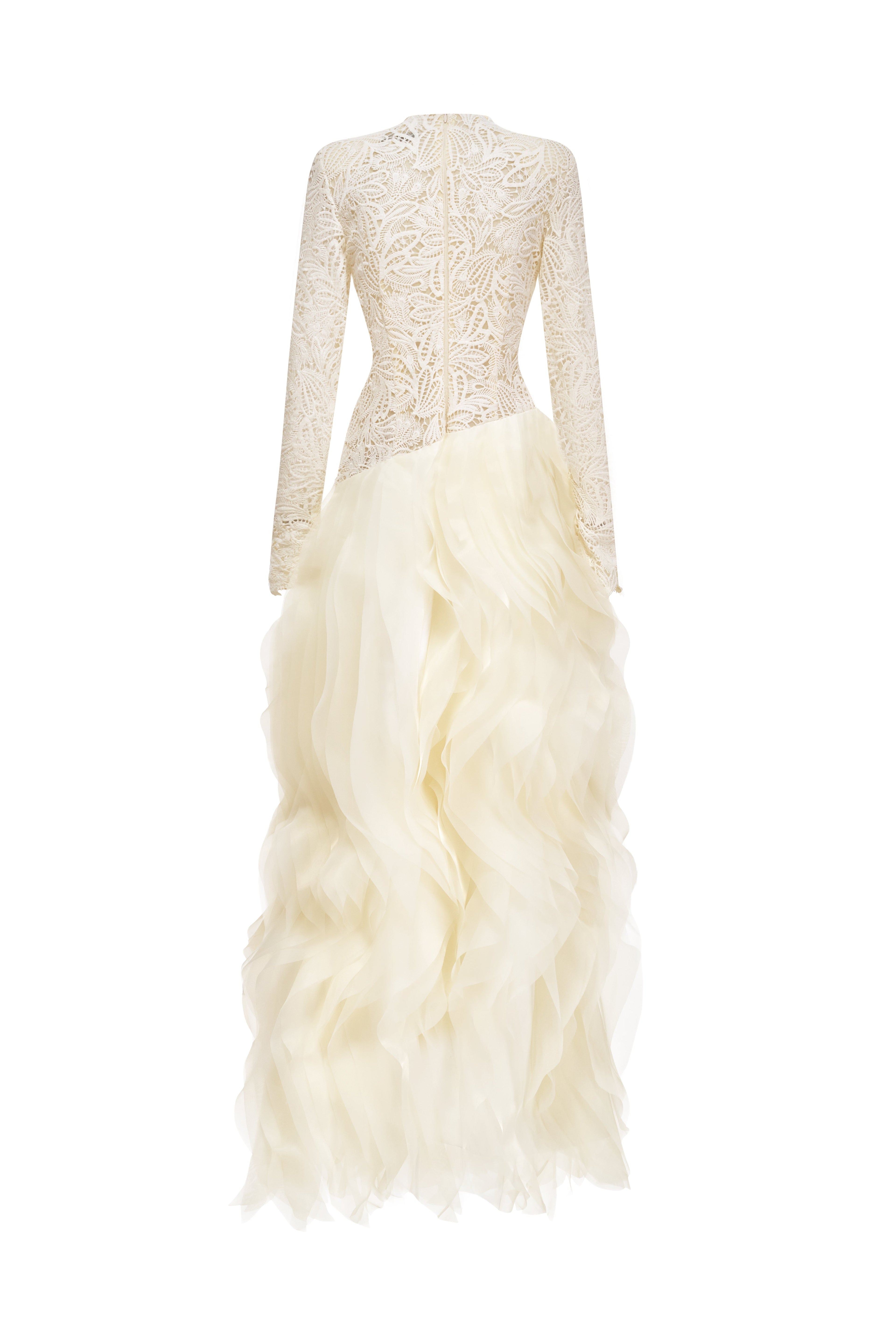 Elowen Lace Organza Ruffle Maxi Gown