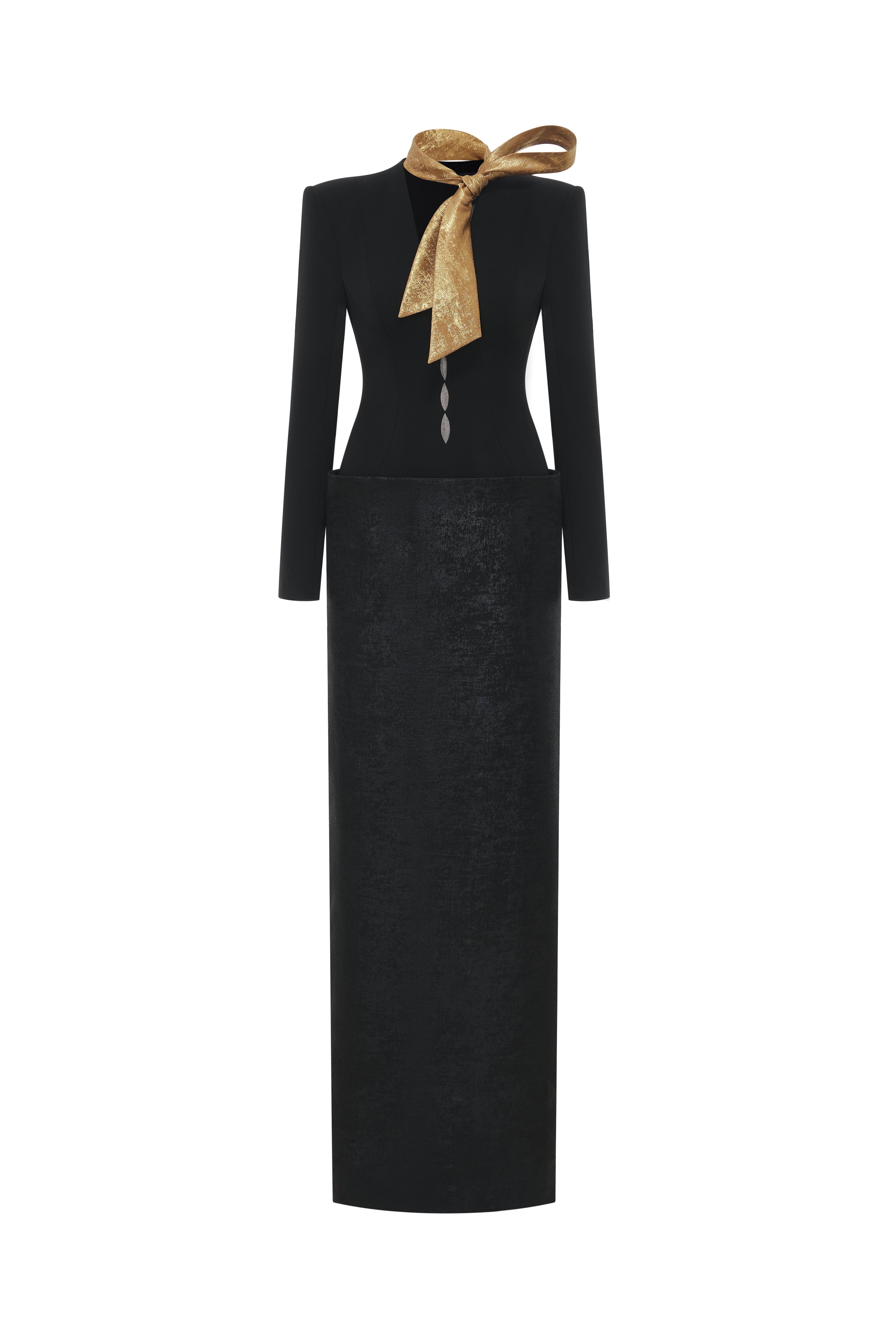Heather Bow Detail Long Sleeve Maxi Dress