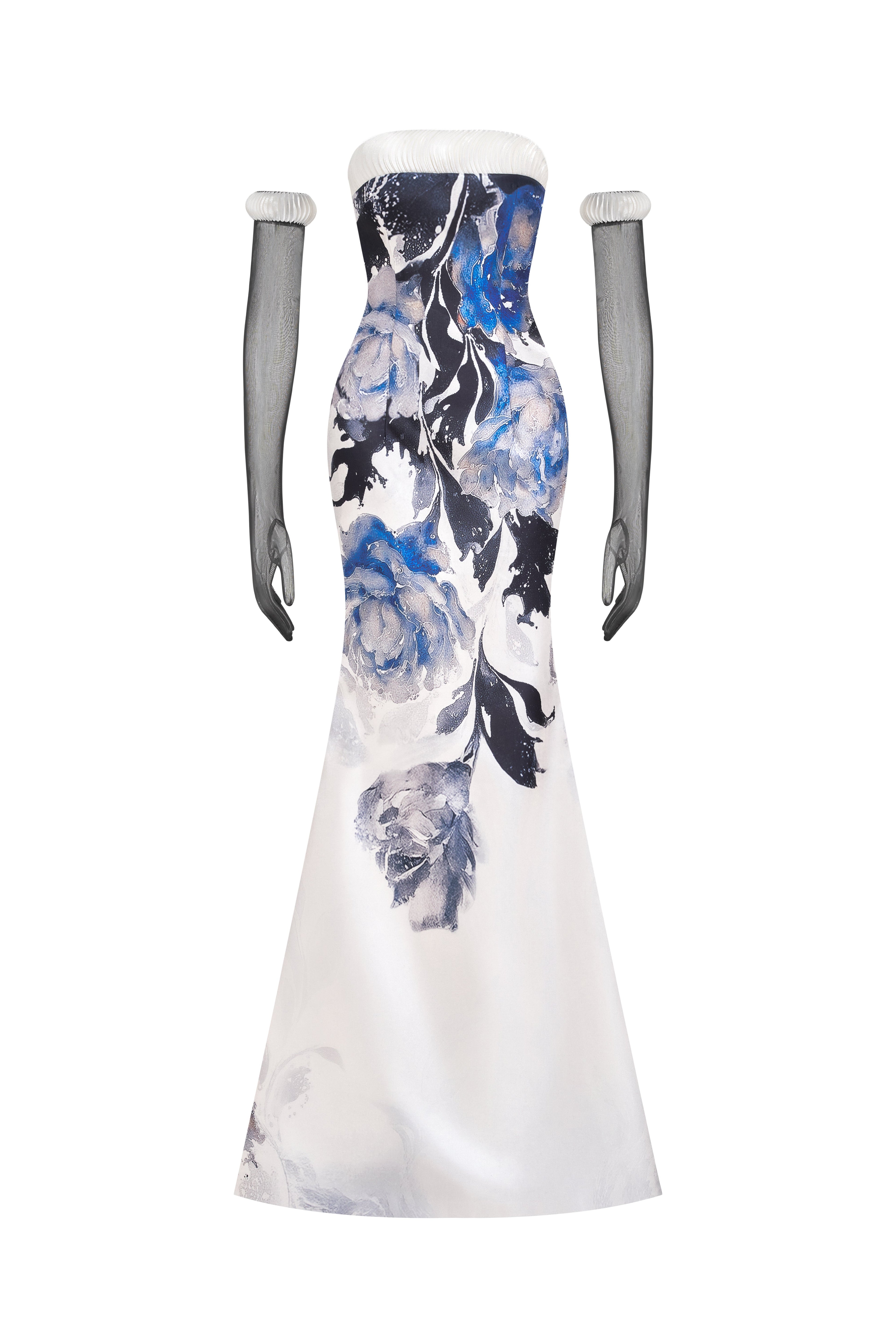 Strapless Printed Taffeta Maxi Gown
