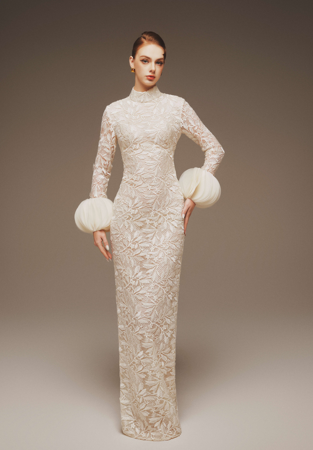Lace & Organza Sleeve Gown