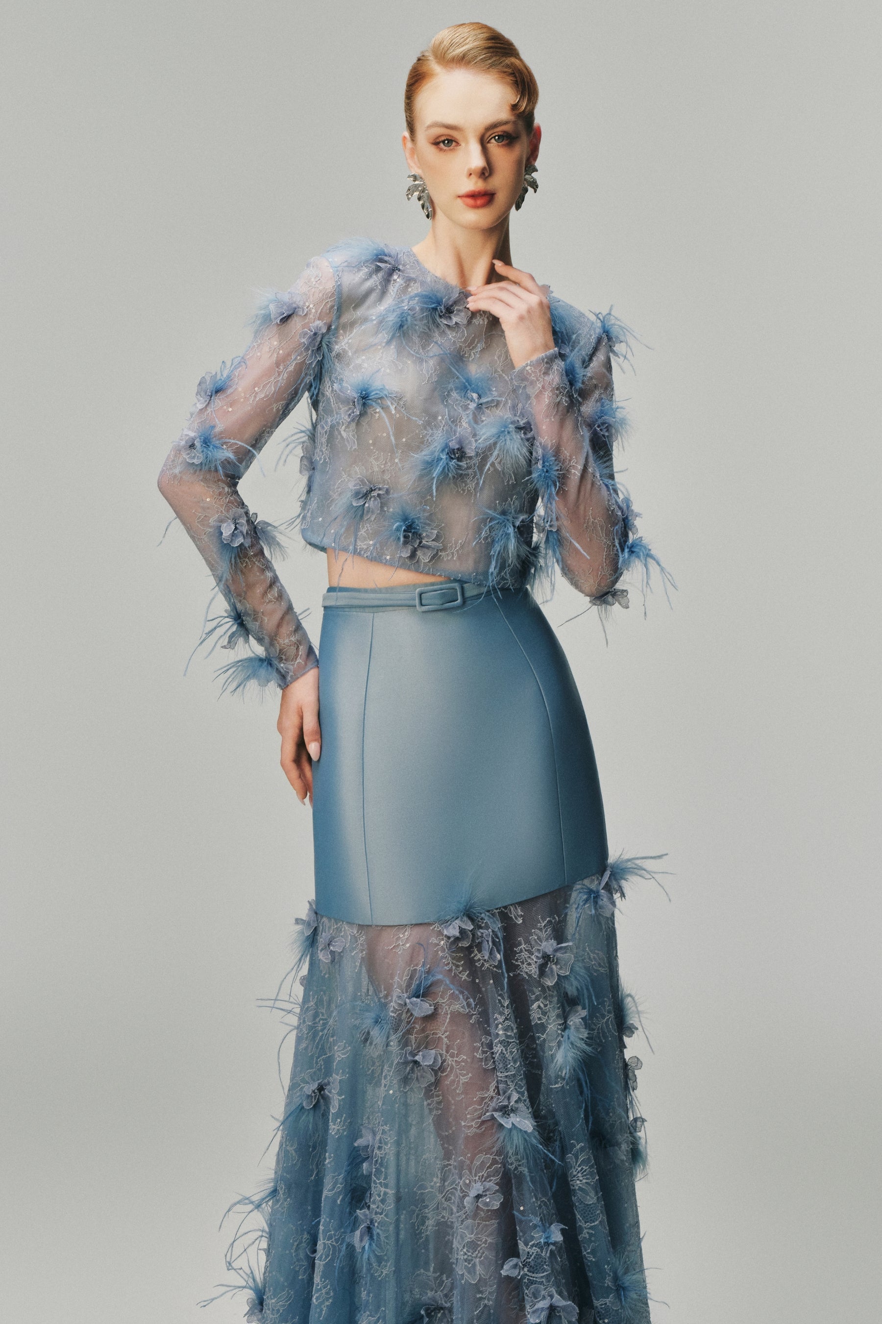 Dream Blue Embroidered Sheer Maxi Dress