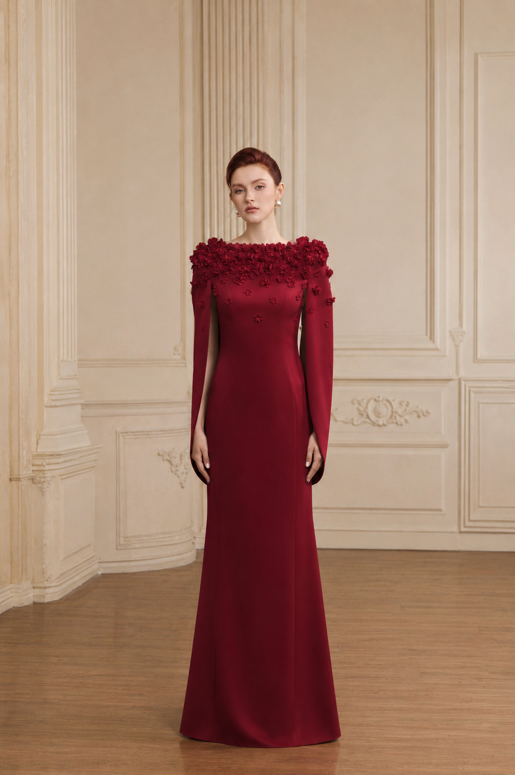 Lily Cape Sleeve Chiffon Maxi Gown
