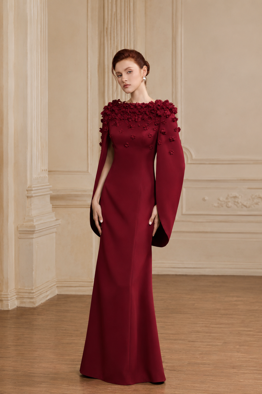 Lily Cape Sleeve Chiffon Maxi Gown