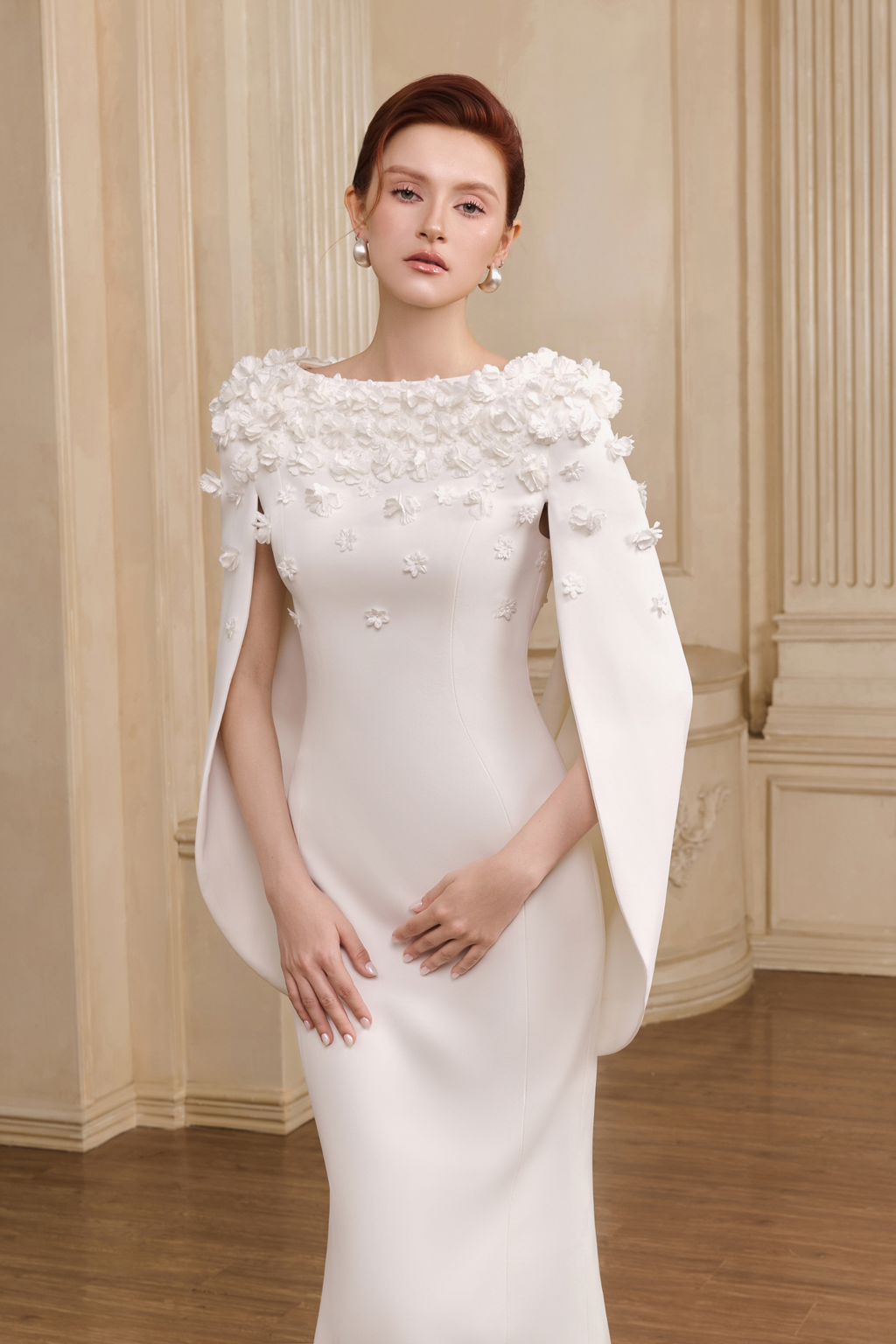 Lily Cape Sleeve Chiffon Maxi Gown