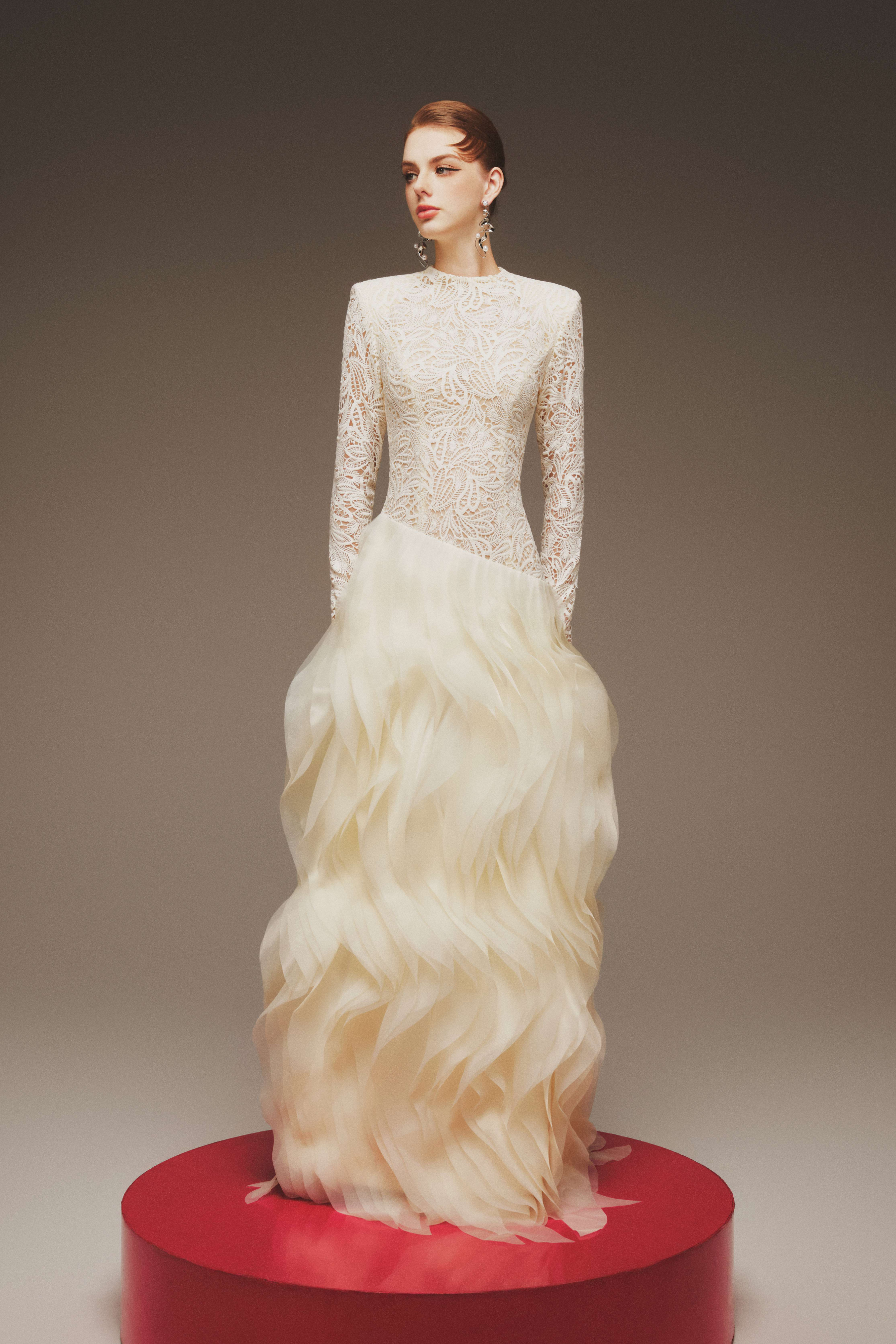 Halter Twill & Organza Gown