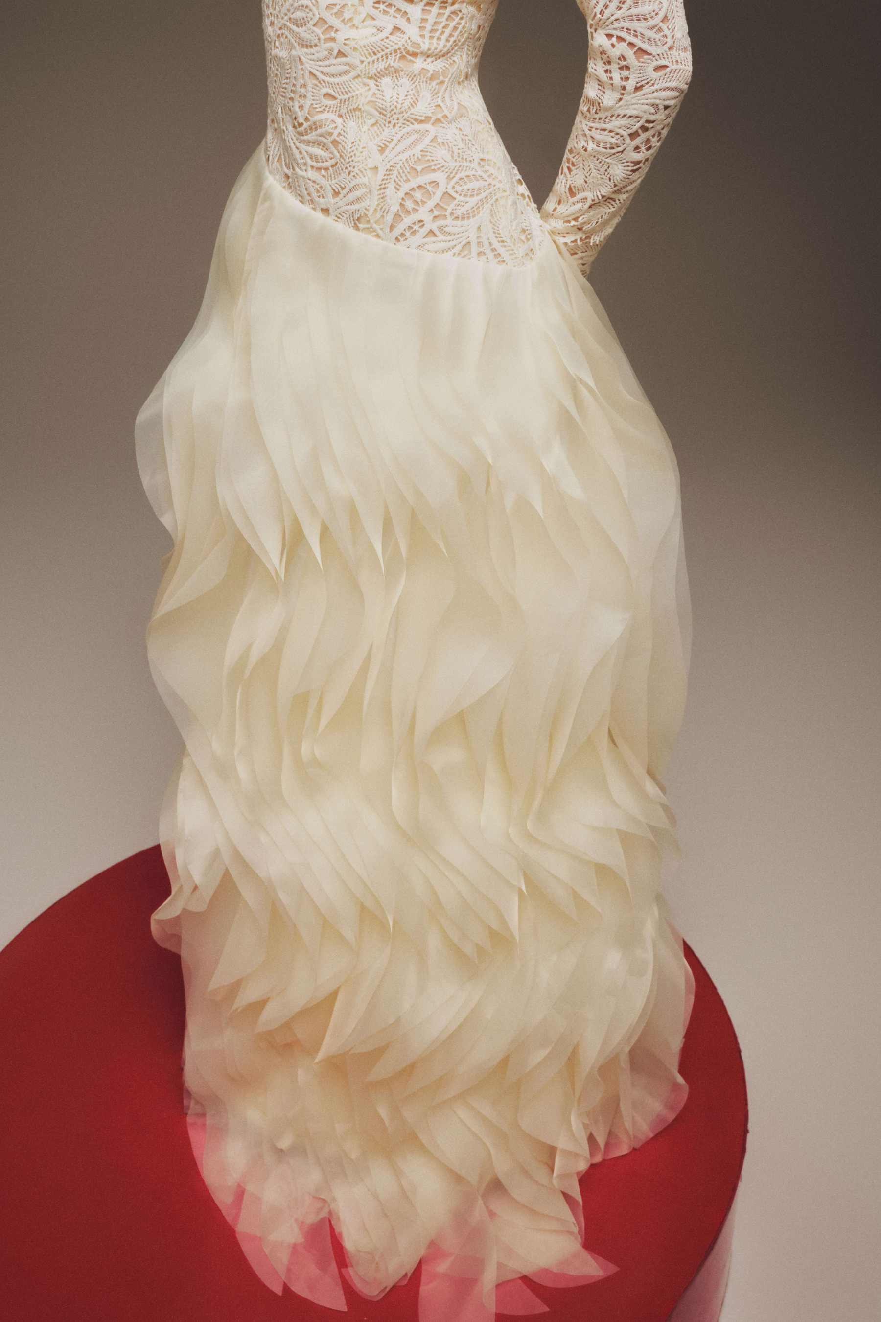 Elowen Lace Organza Ruffle Maxi Gown