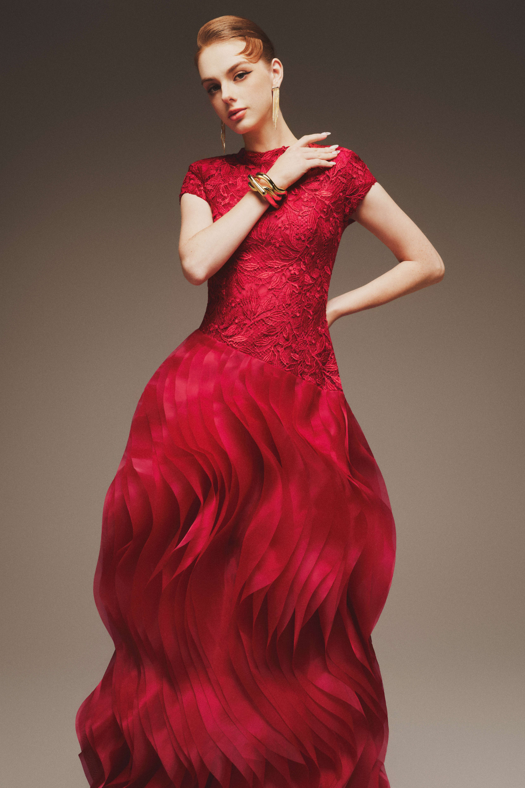 Halter Twill & Organza Gown