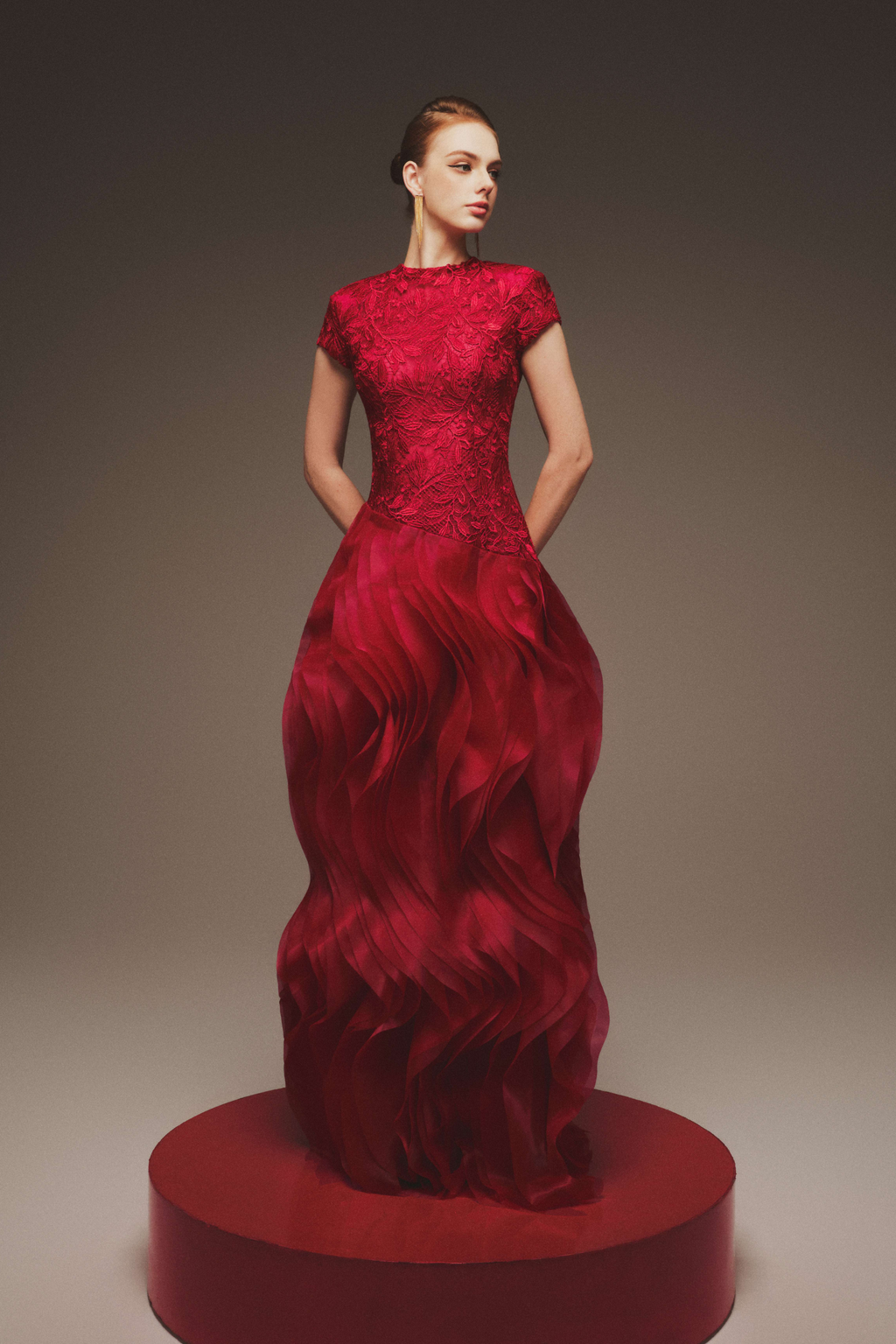 Halter Twill & Organza Gown