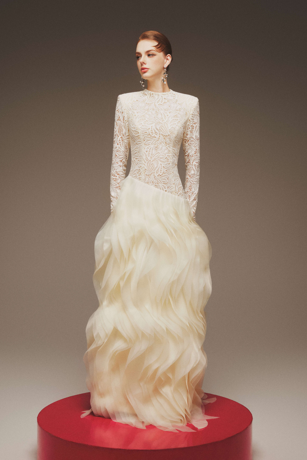 Elowen Lace Organza Ruffle Maxi Gown