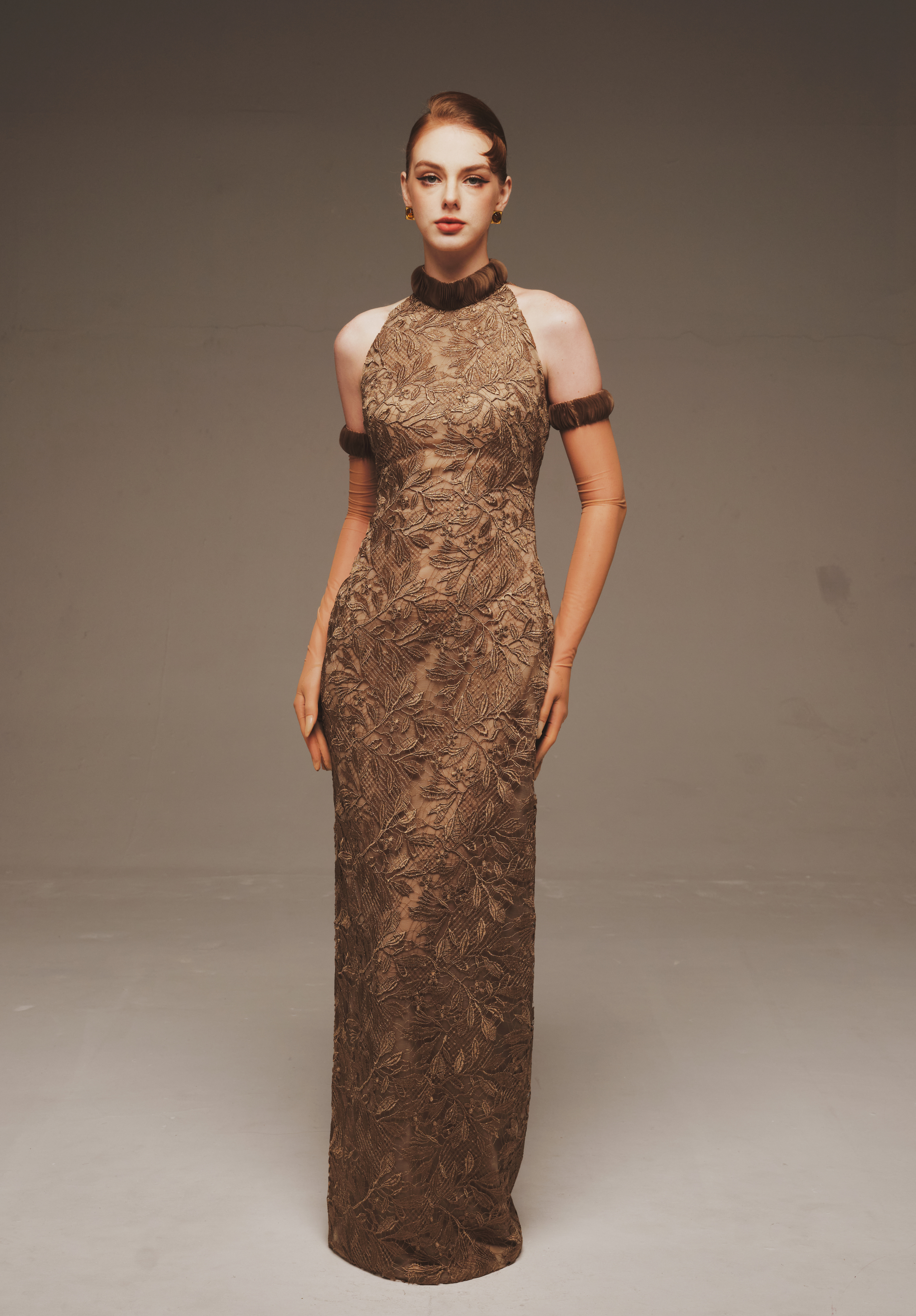 Fitted Halter Lace Gown