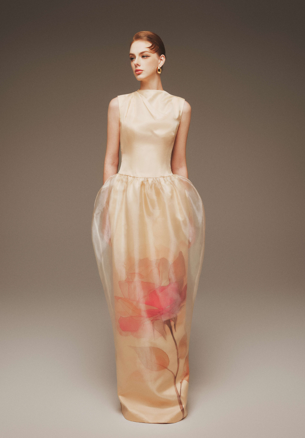 Elara Sleeveless Organza Overlay  Gown