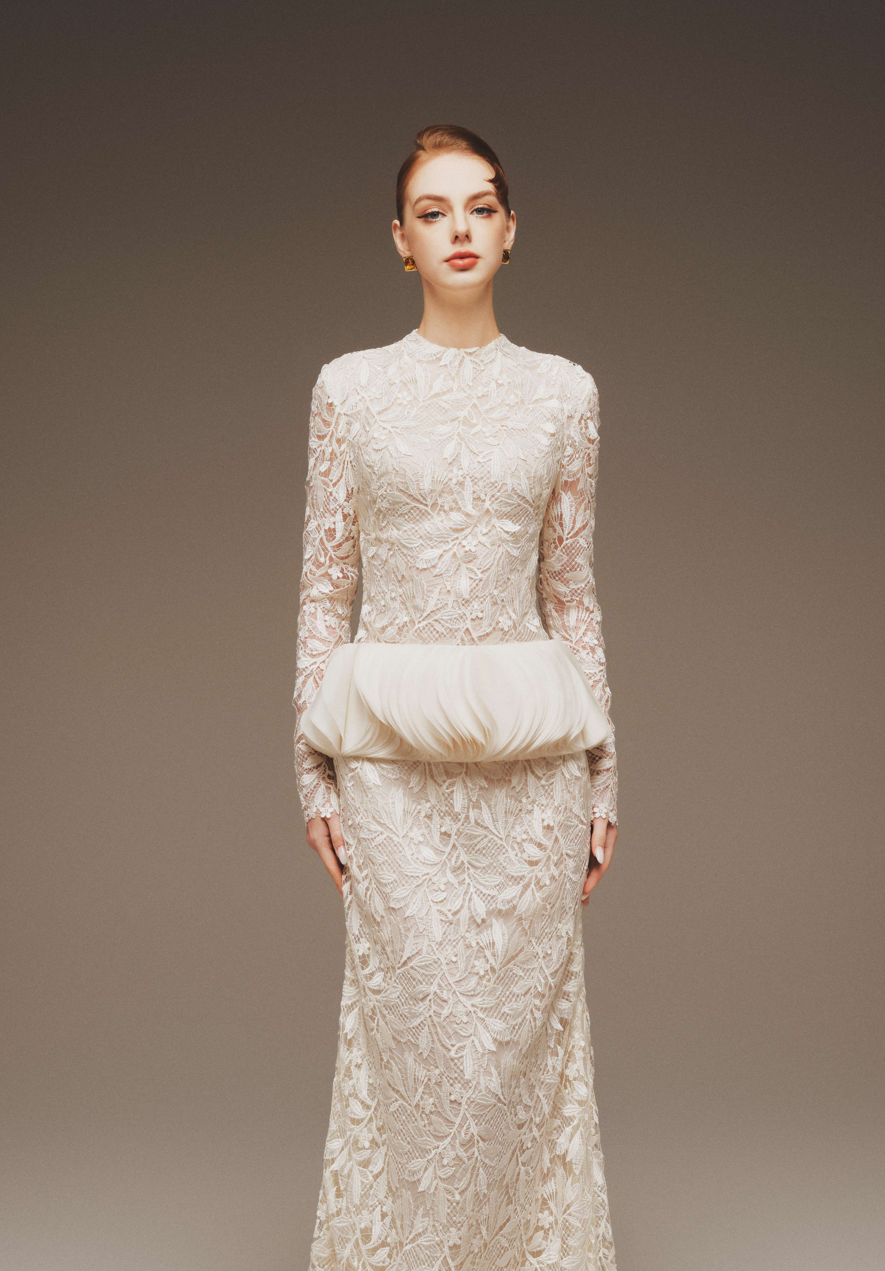 Lace Peplum Gown