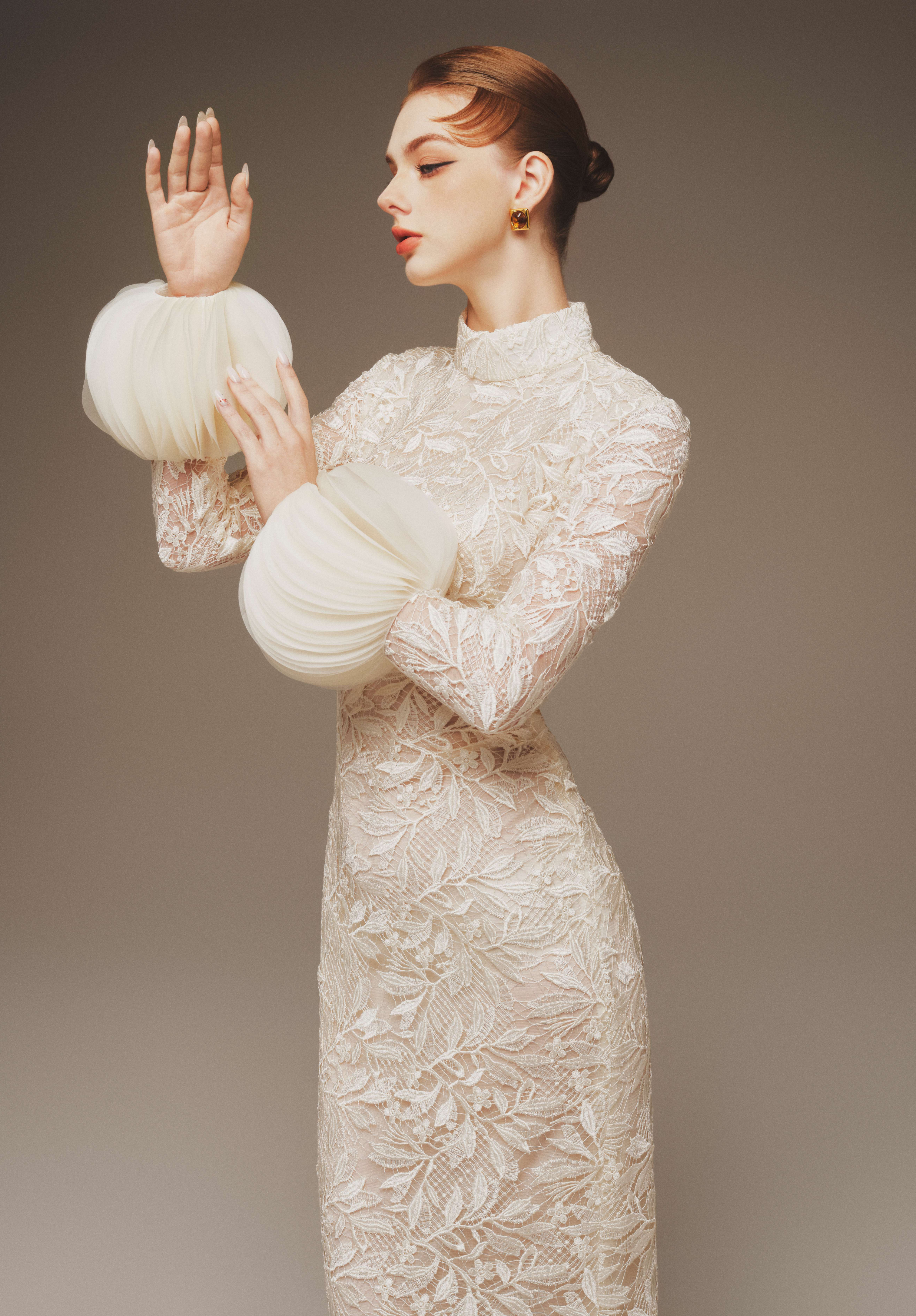 Lace & Organza Sleeve Gown