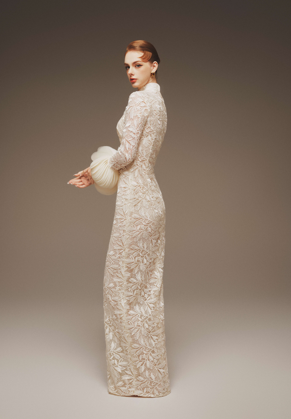 Lace & Organza Sleeve Gown