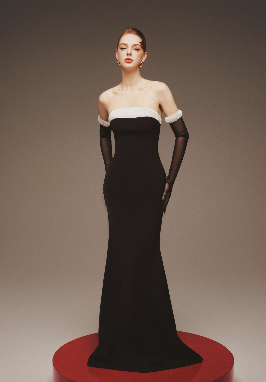 Strapless Contrast Trim Maxi Gown