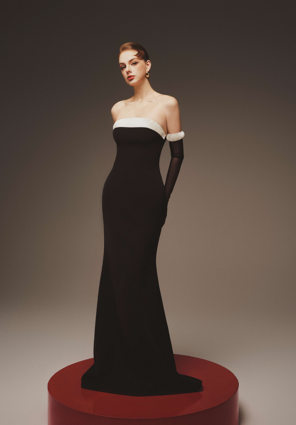 Strapless Contrast Trim Maxi Gown