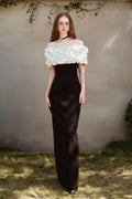 Rose’ Sheath Draped Twill Floor Length Dress