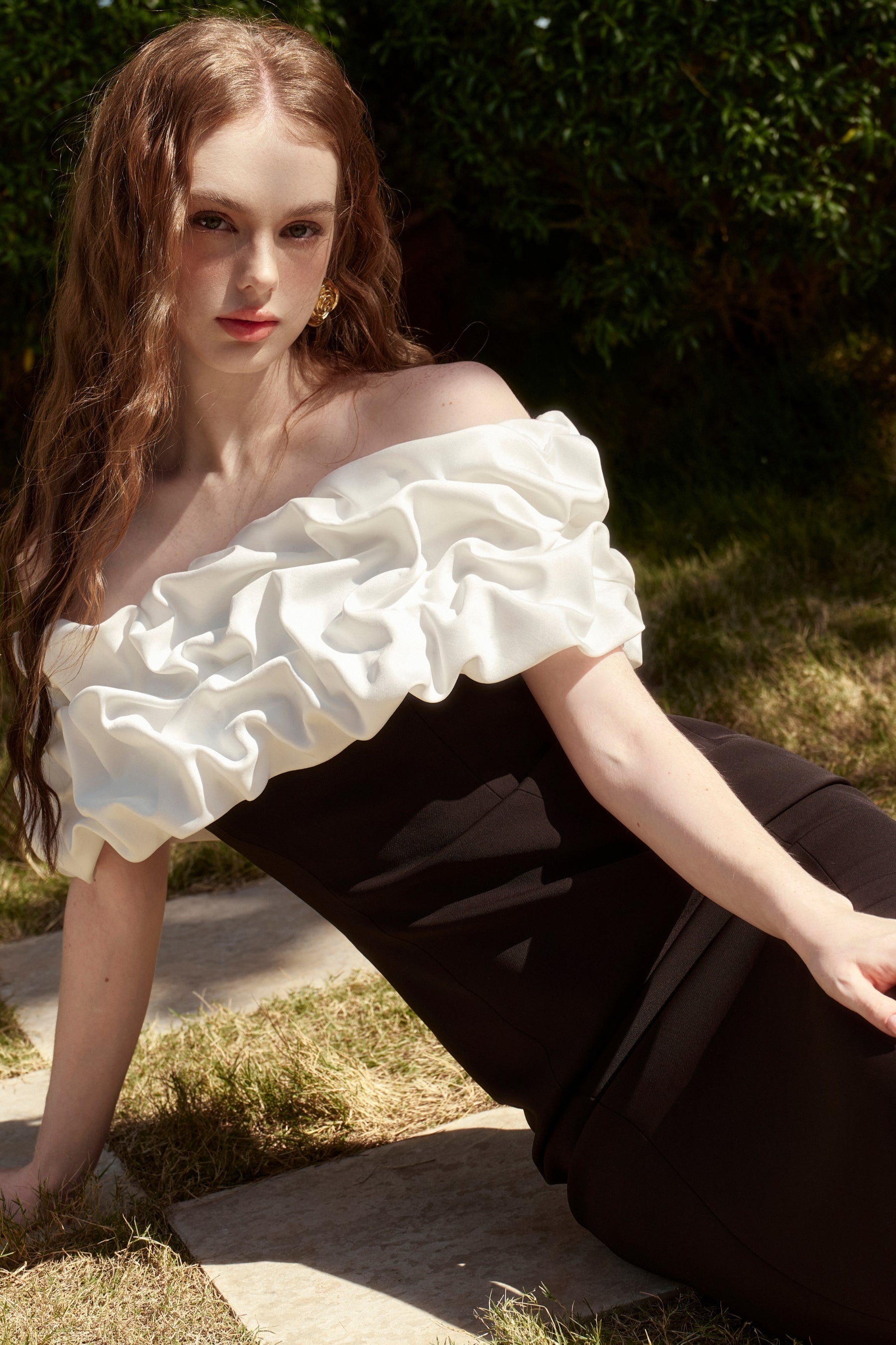 Rose’ Sheath Draped Twill Floor Length Dress