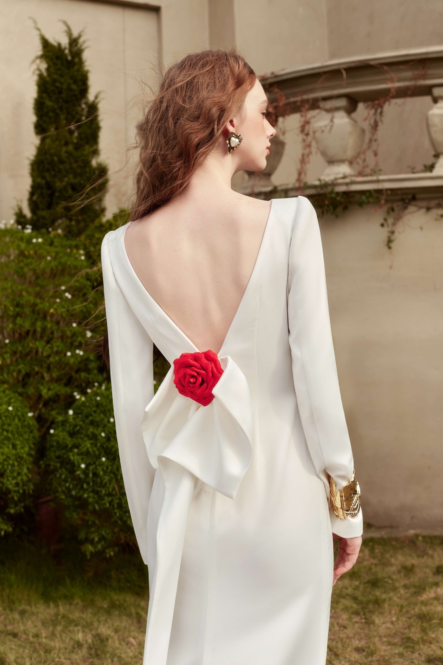 Alani Trumpet Open Back Silk Floor Length Dress