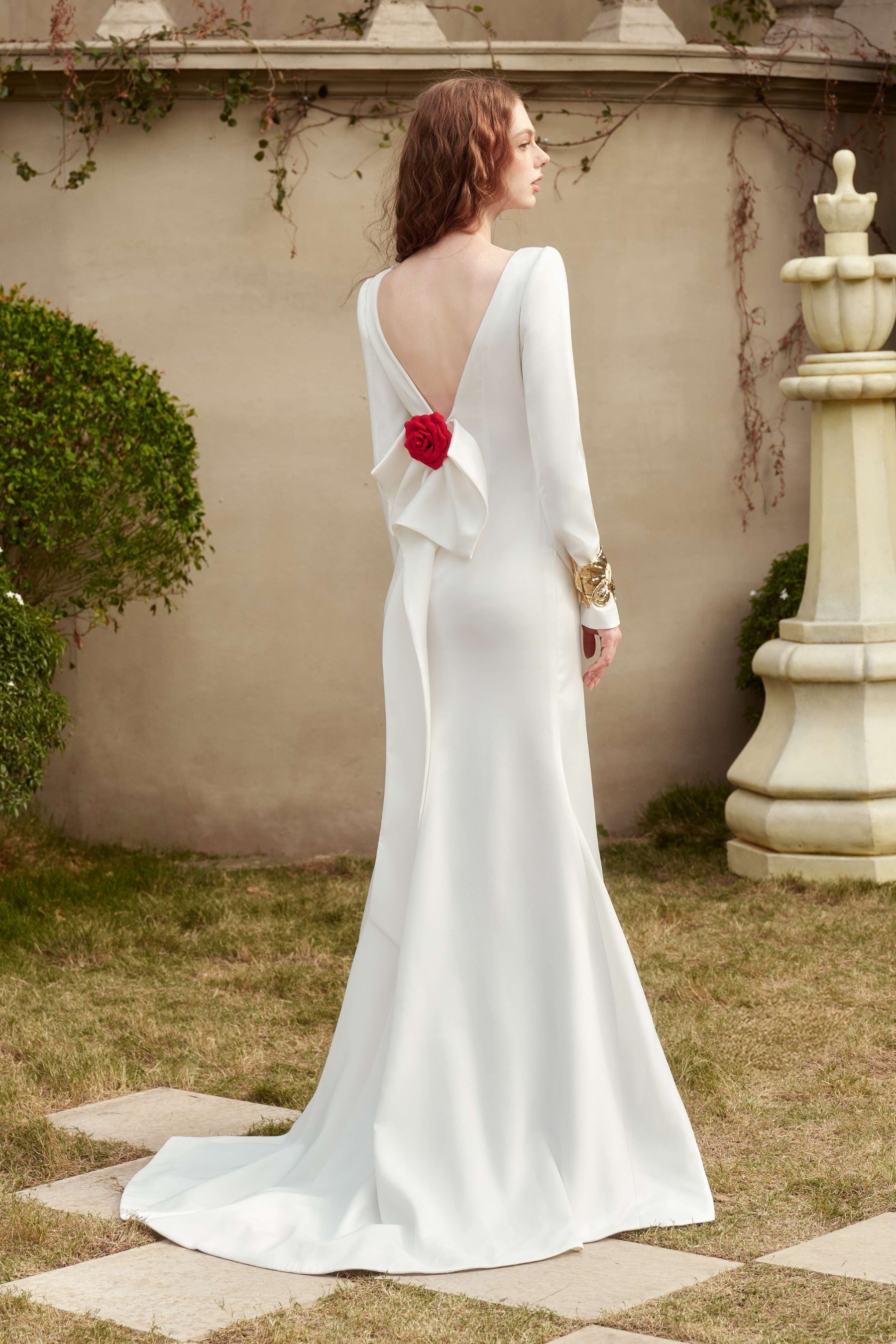 Alani Trumpet Open Back Silk Floor Length Dress
