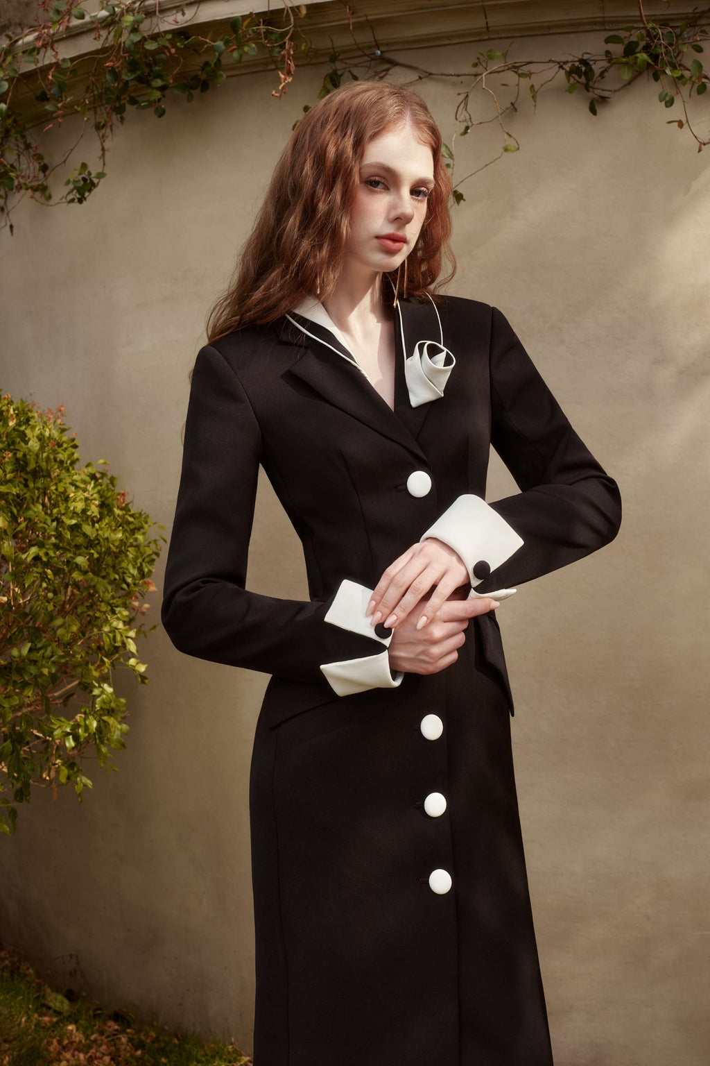 Hebe Sheath Single Breasted Twill Midi Dress
