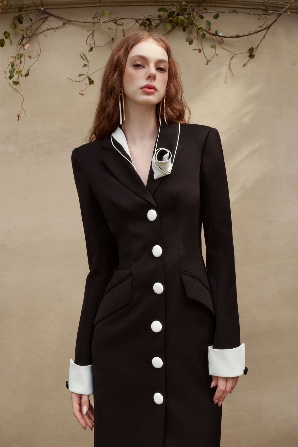 Hebe Sheath Single Breasted Twill Midi Dress