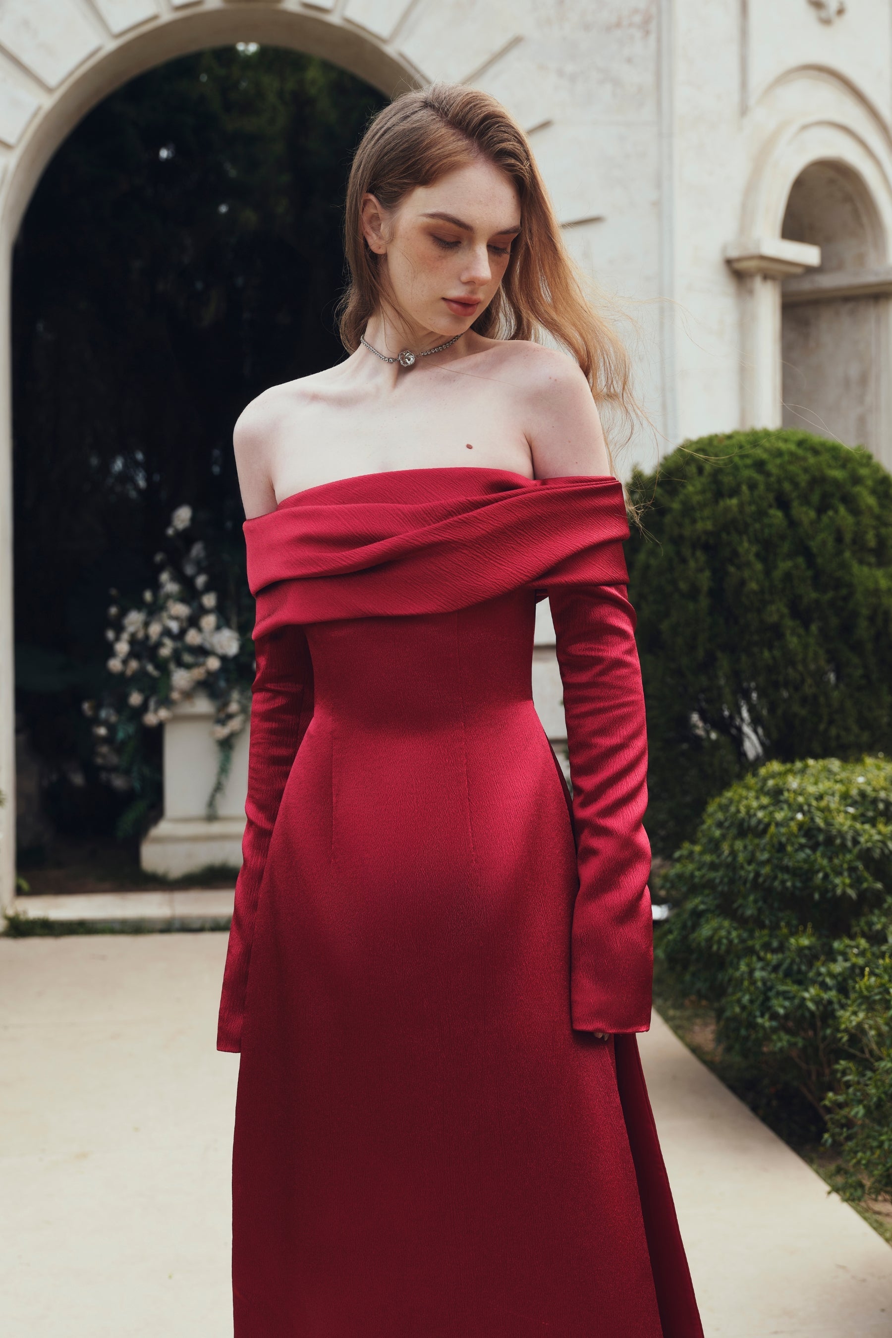 Vivian A-line Side Slit Taffeta Silk Floor Length Dress