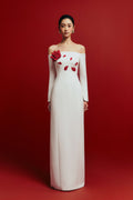 Deep Roses Sheath Flower Applique Twill Floor Length Dress