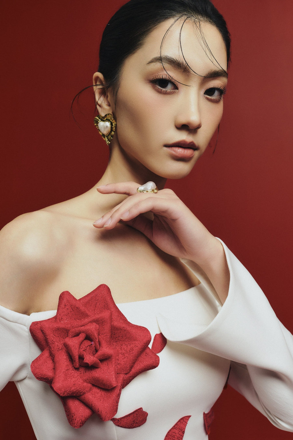Deep Roses Sheath Flower Applique Twill Floor Length Dress