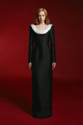 Heidy Sheath Cowl Neck Taffeta Silk Floor Length Dress