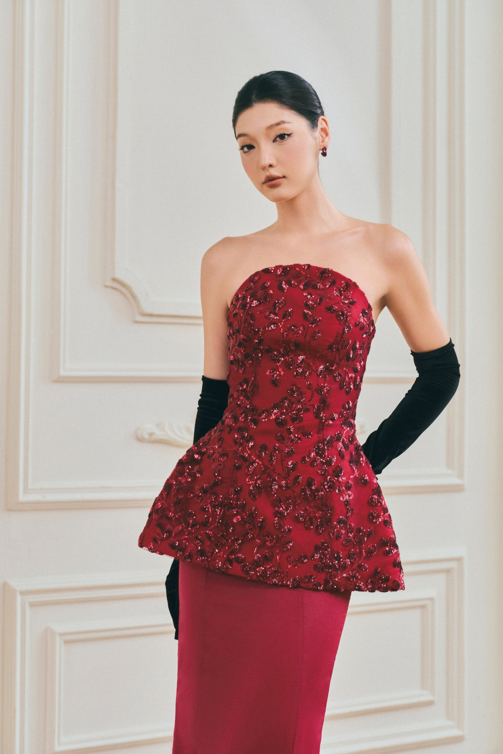 Solène Strapless Peplum Maxi Set