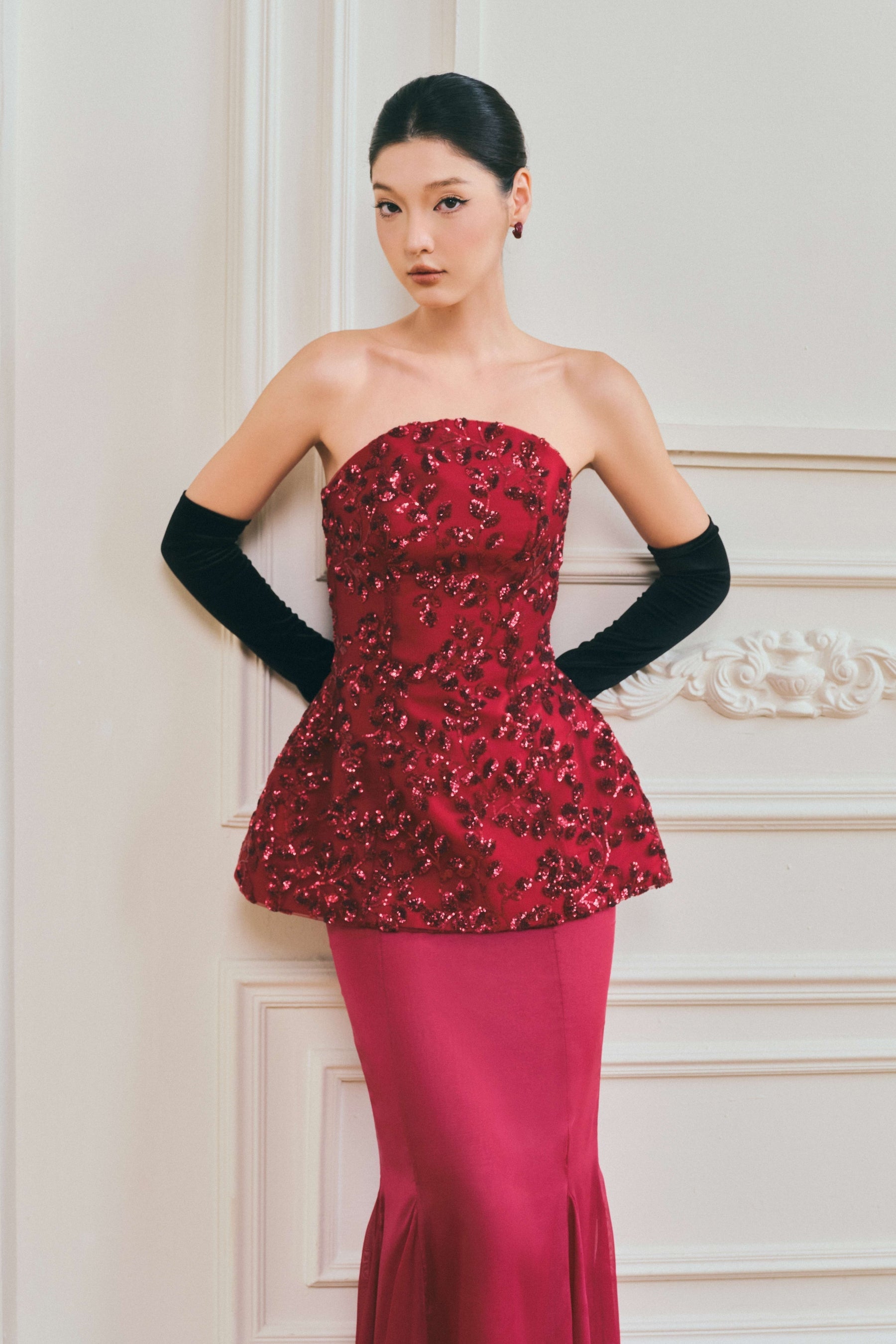Solène Strapless Peplum Maxi Set