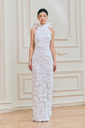 Haper Halter Neck Lace Sheath Maxi Dress