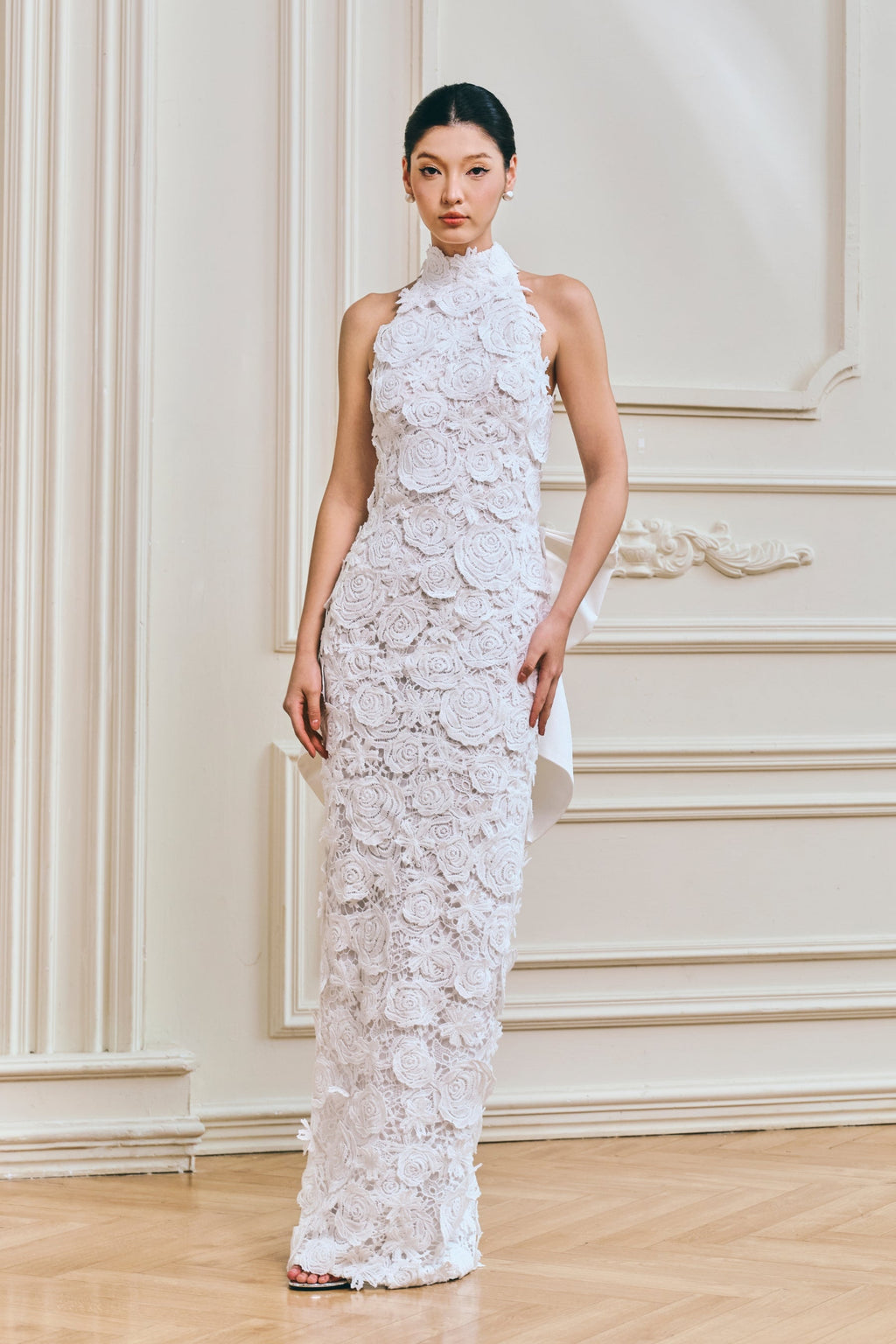 Roses Halter Lace Sheath Maxi Dress