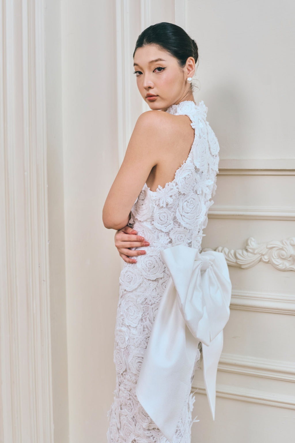 Roses Halter Lace Sheath Maxi Dress