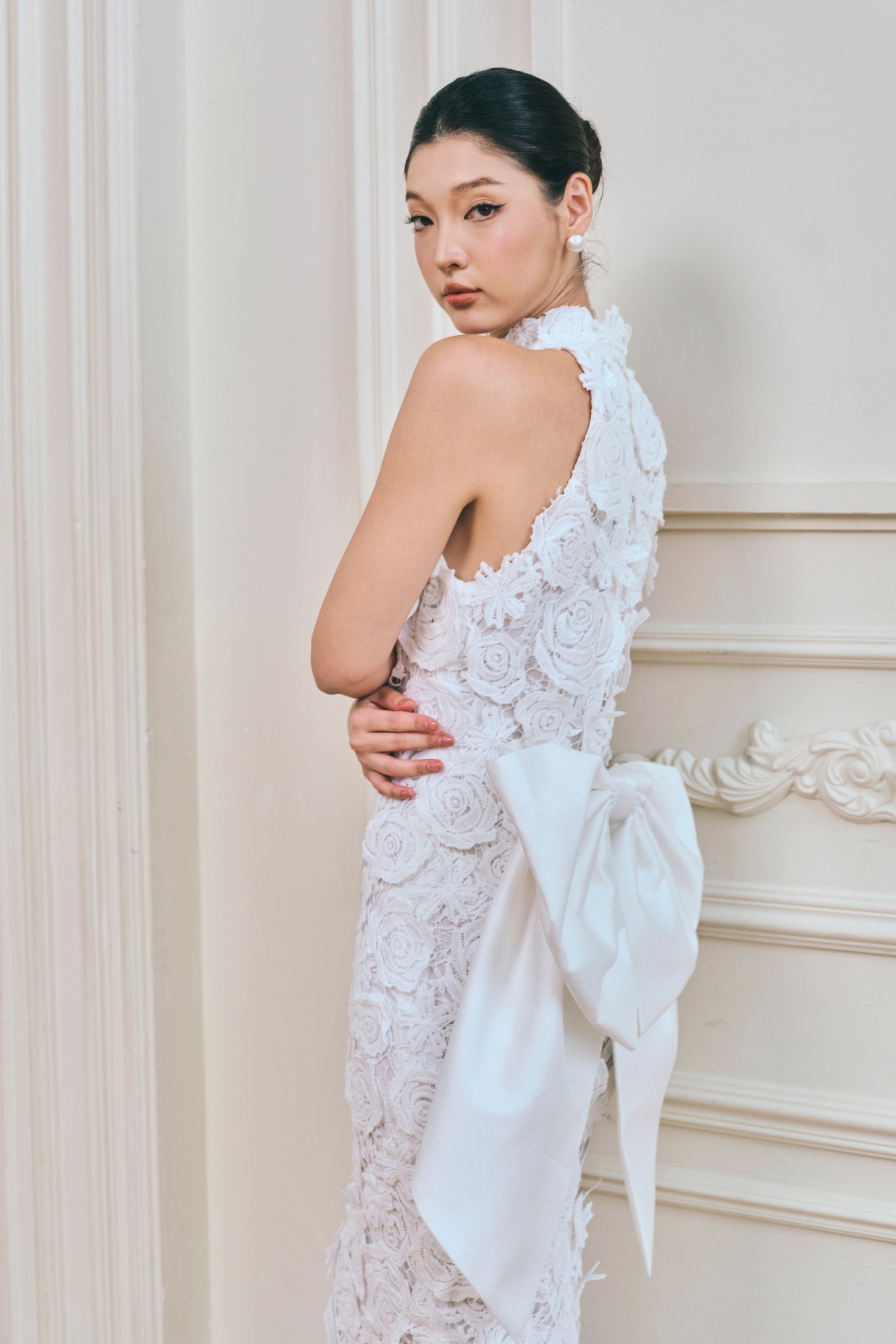 Roses Halter Lace Sheath Maxi Dress