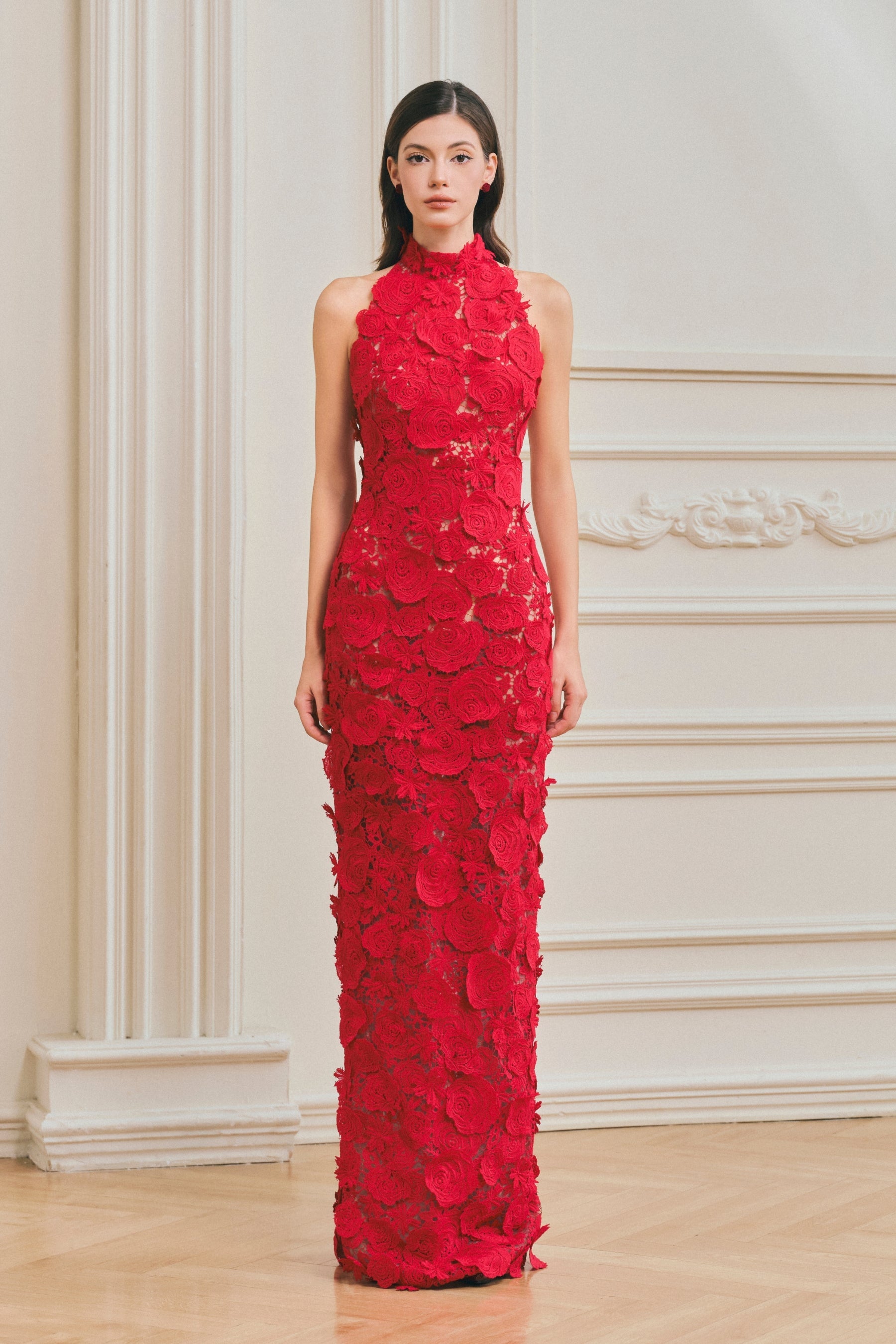 Lily Sleeveless Lace Sheath Maxi Dress