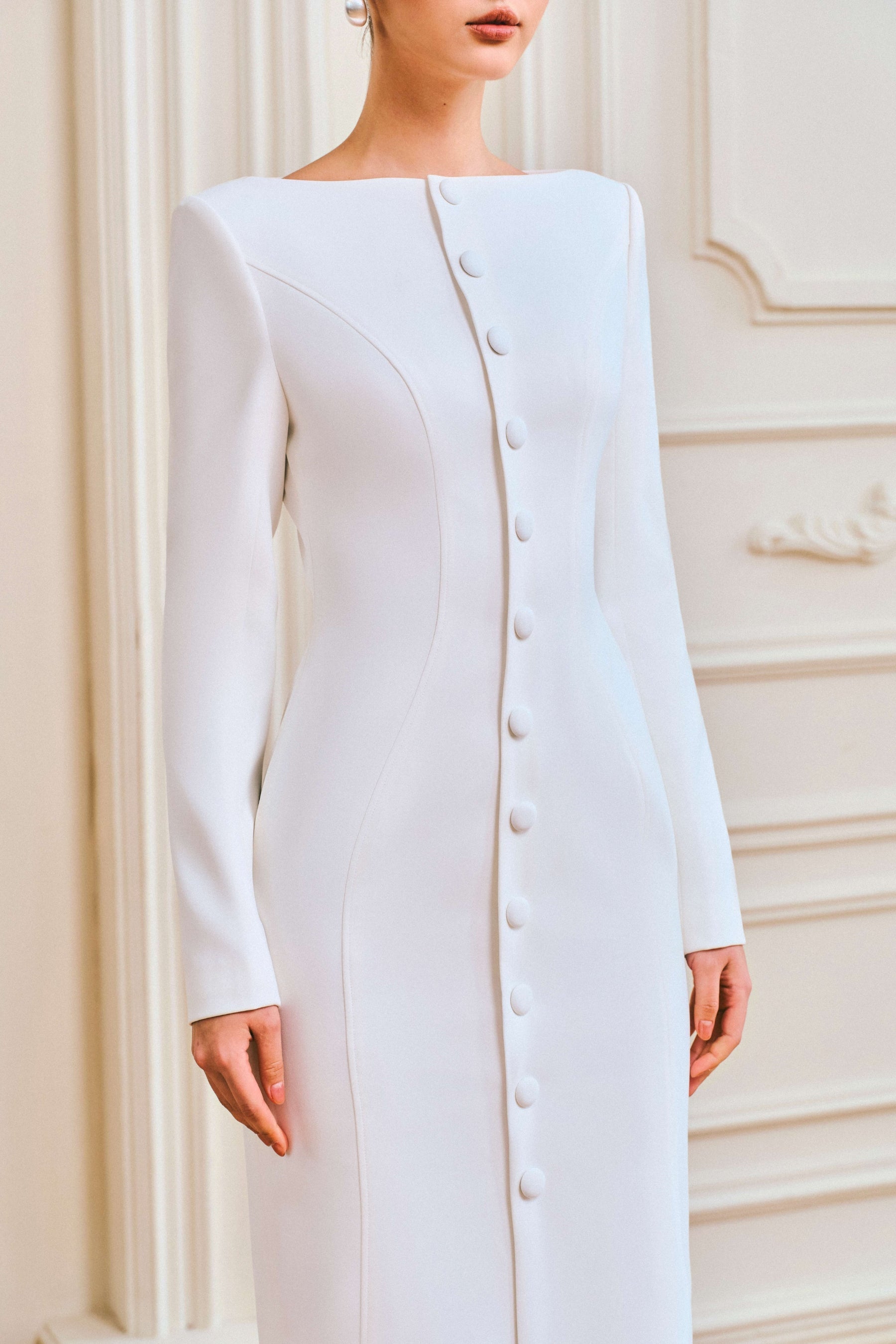 Chloe Boat Neck Buttoned Maxi Dress