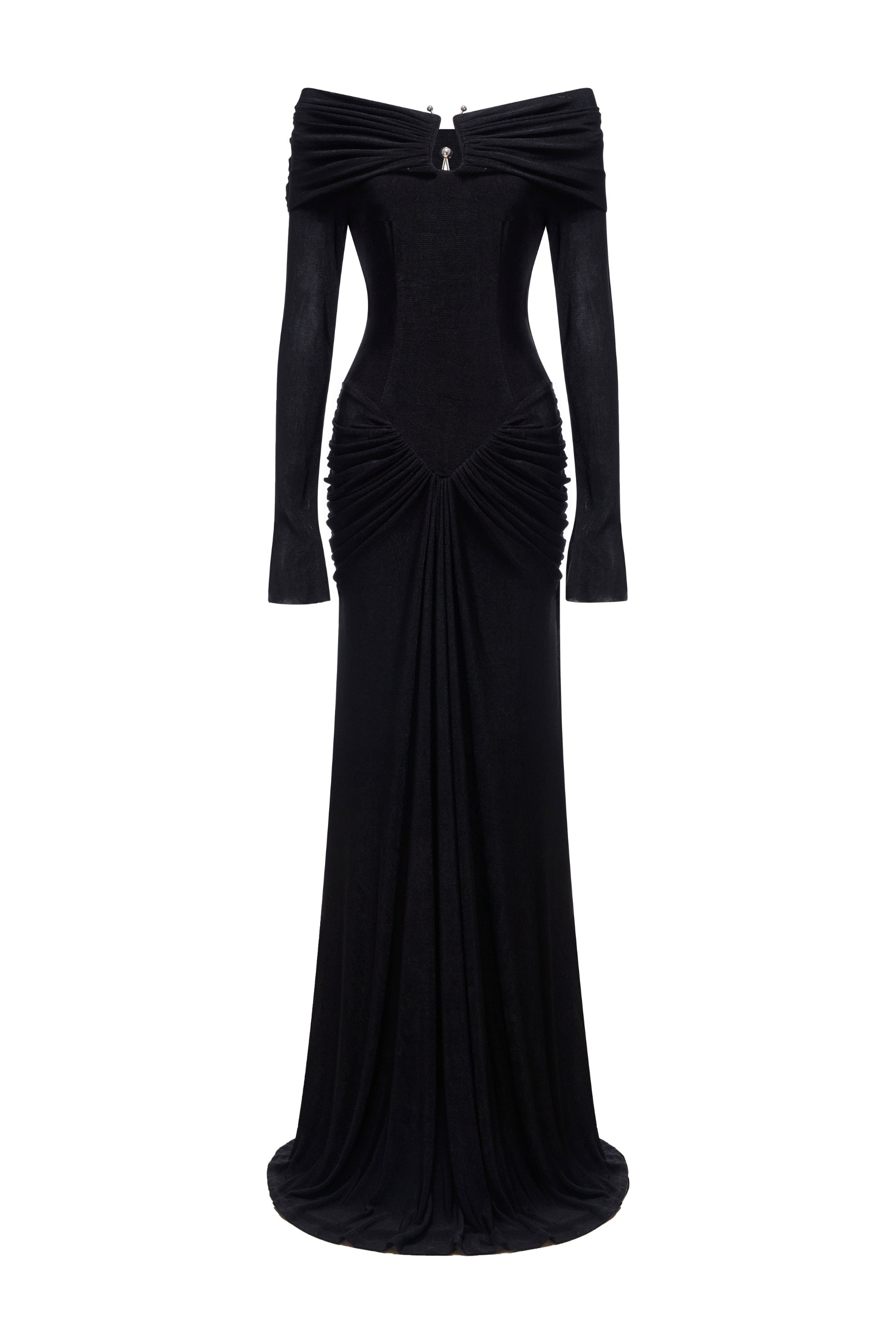 Athena Off Shoulder Draped Maxi Gown
