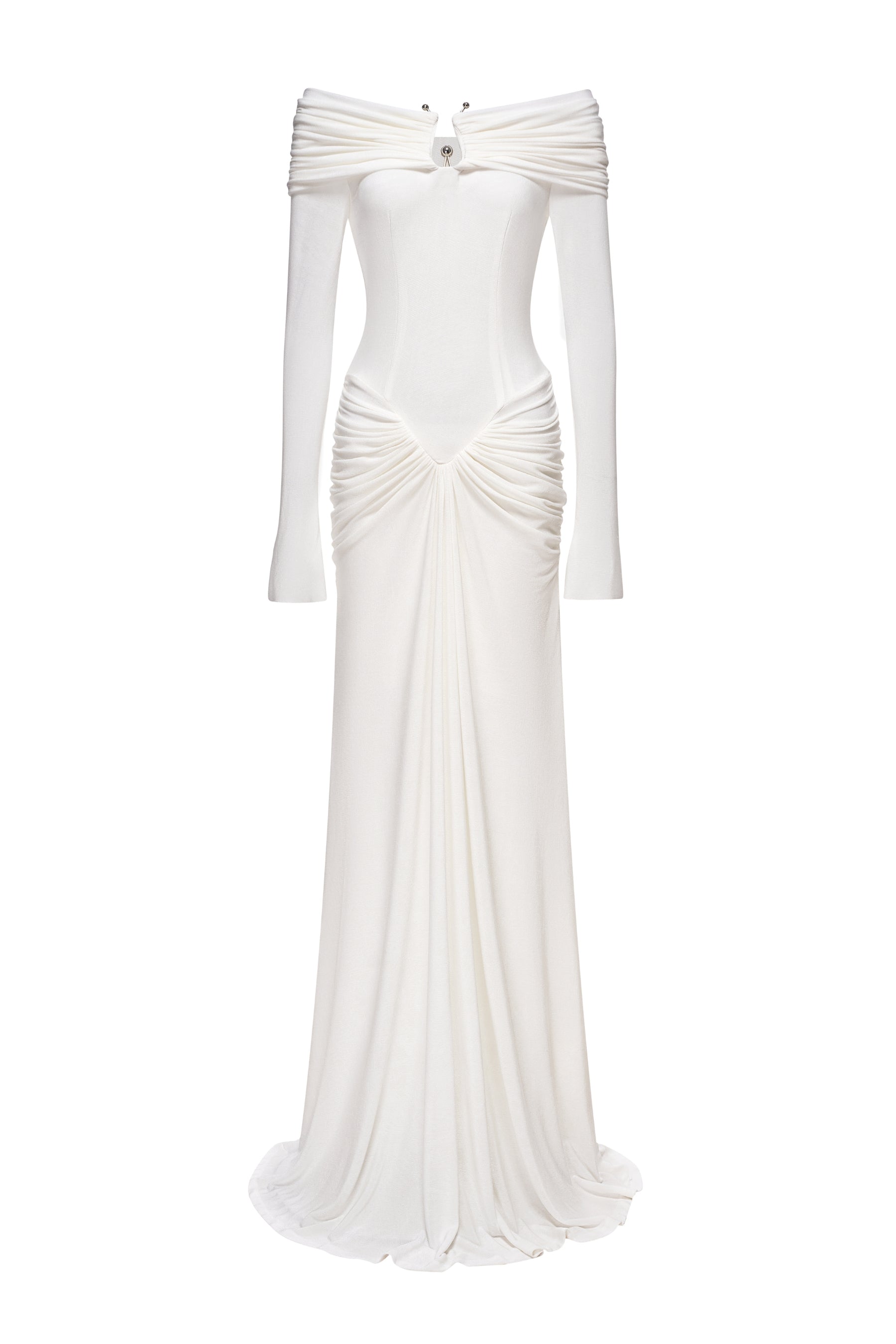Athena Off Shoulder Draped Maxi Gown
