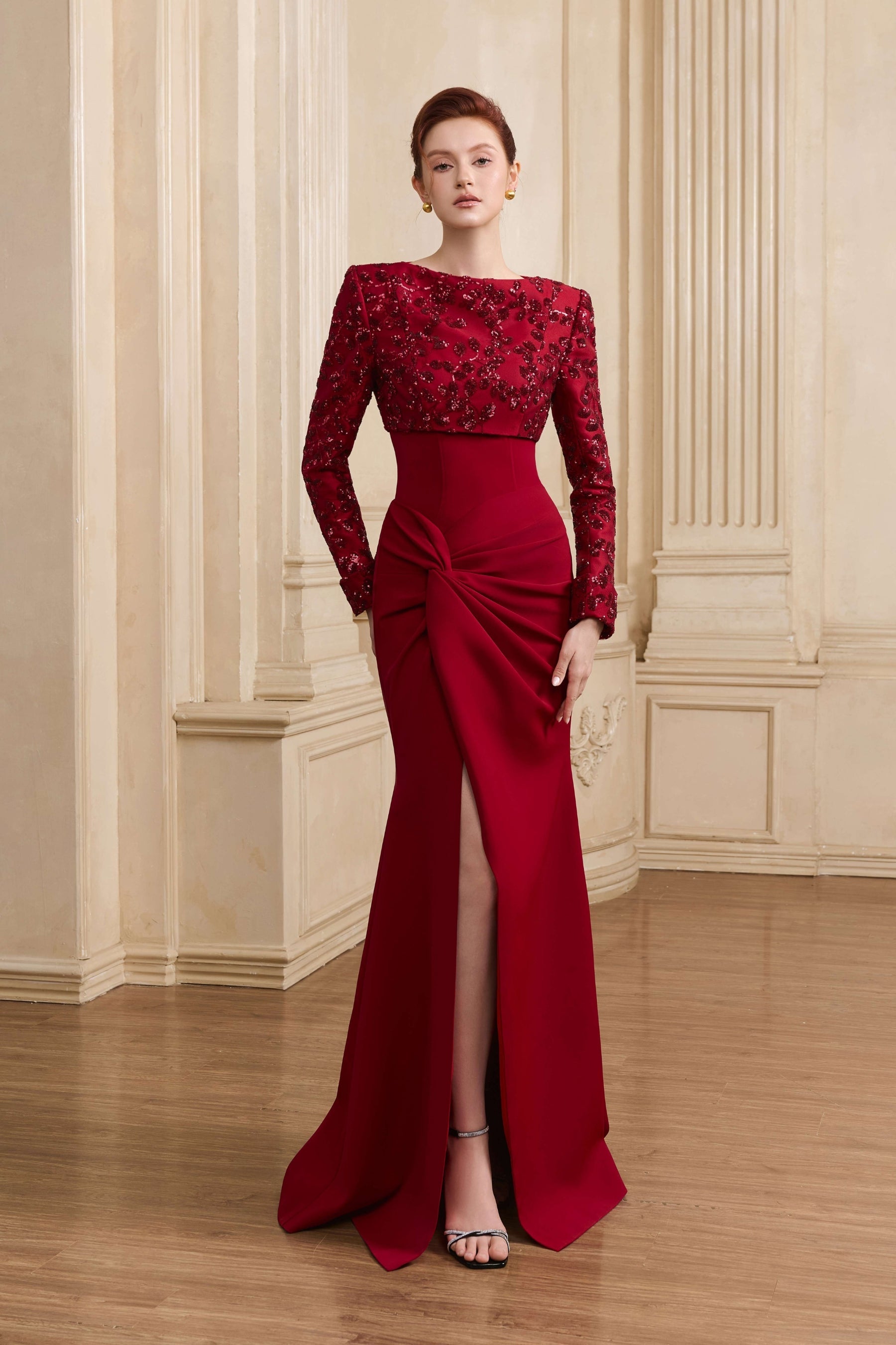 Charlotte Embellished Long Sleeve Maxi Dress
