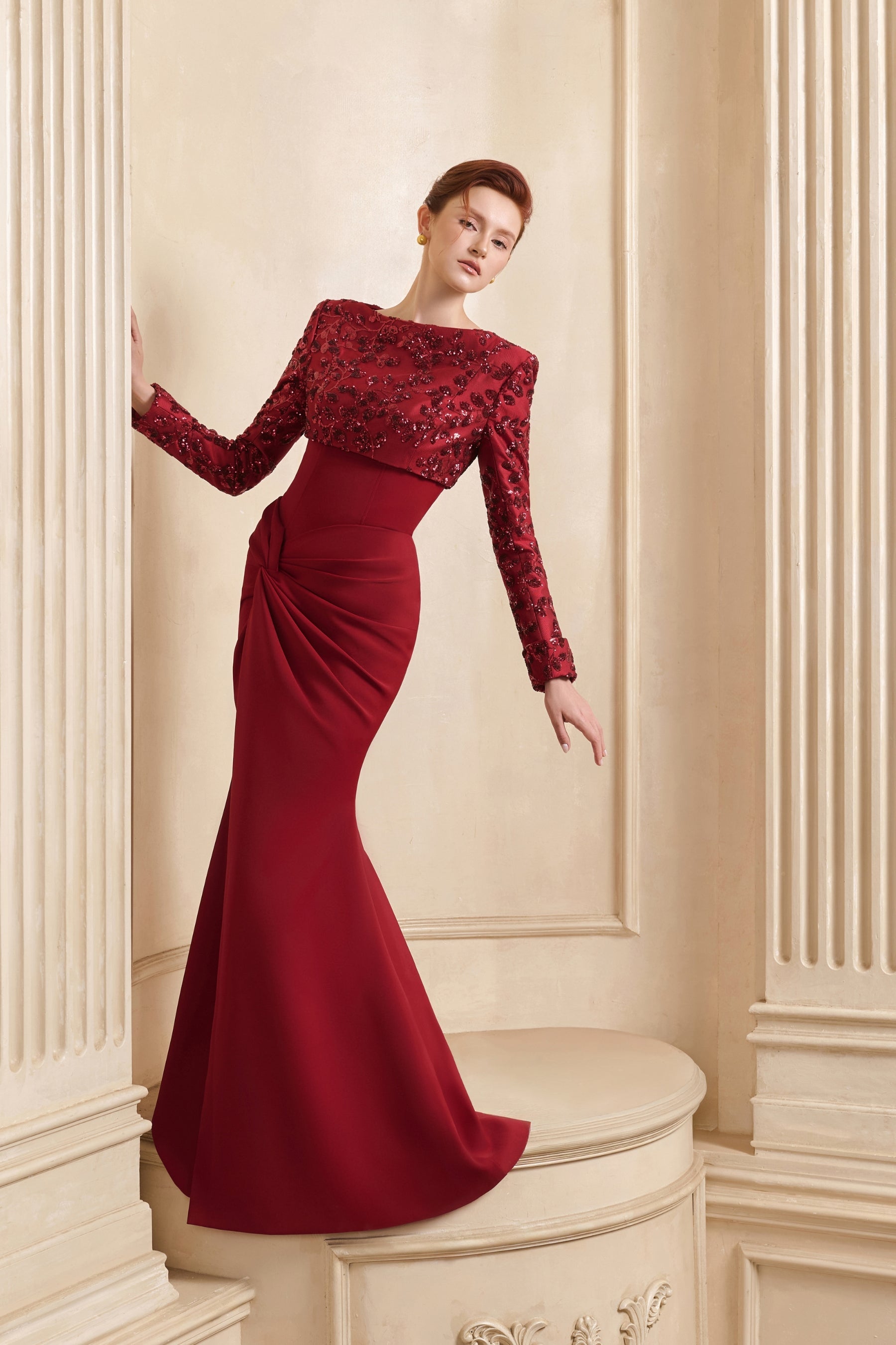 Charlotte Embellished Long Sleeve Maxi Dress