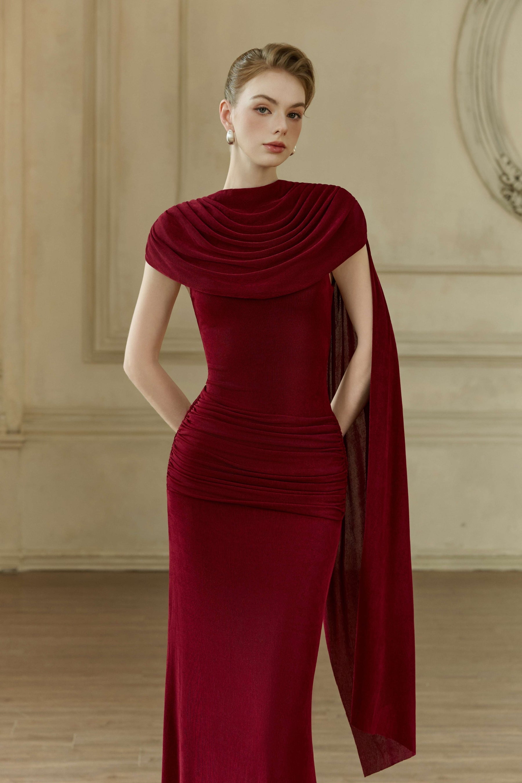 Bailey Cowl Neck Draped Maxi Dress