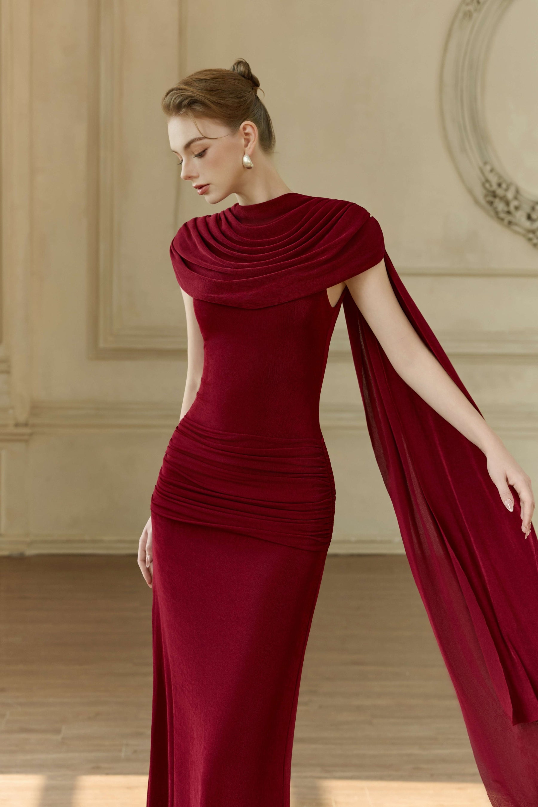 Bailey Cowl Neck Draped Maxi Dress