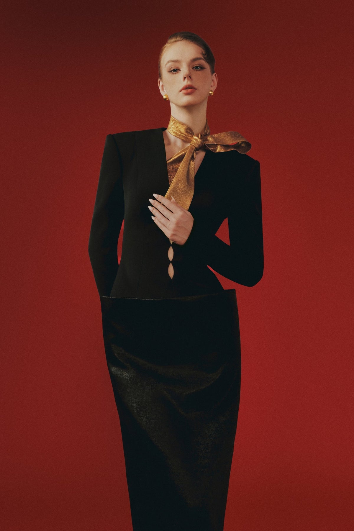 Heather Bow Detail Long Sleeve Maxi Dress
