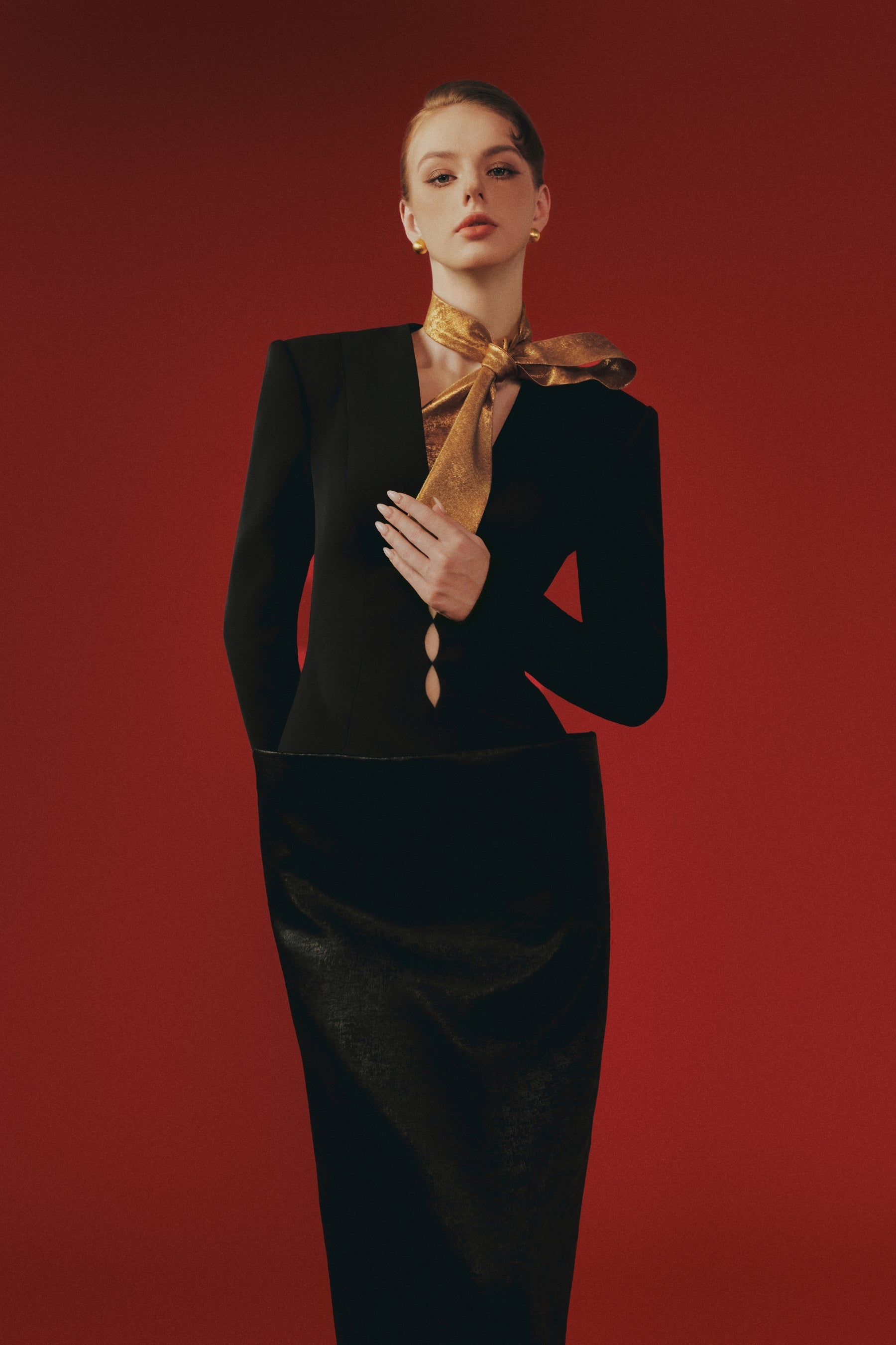 Heather Bow Detail Long Sleeve Maxi Dress